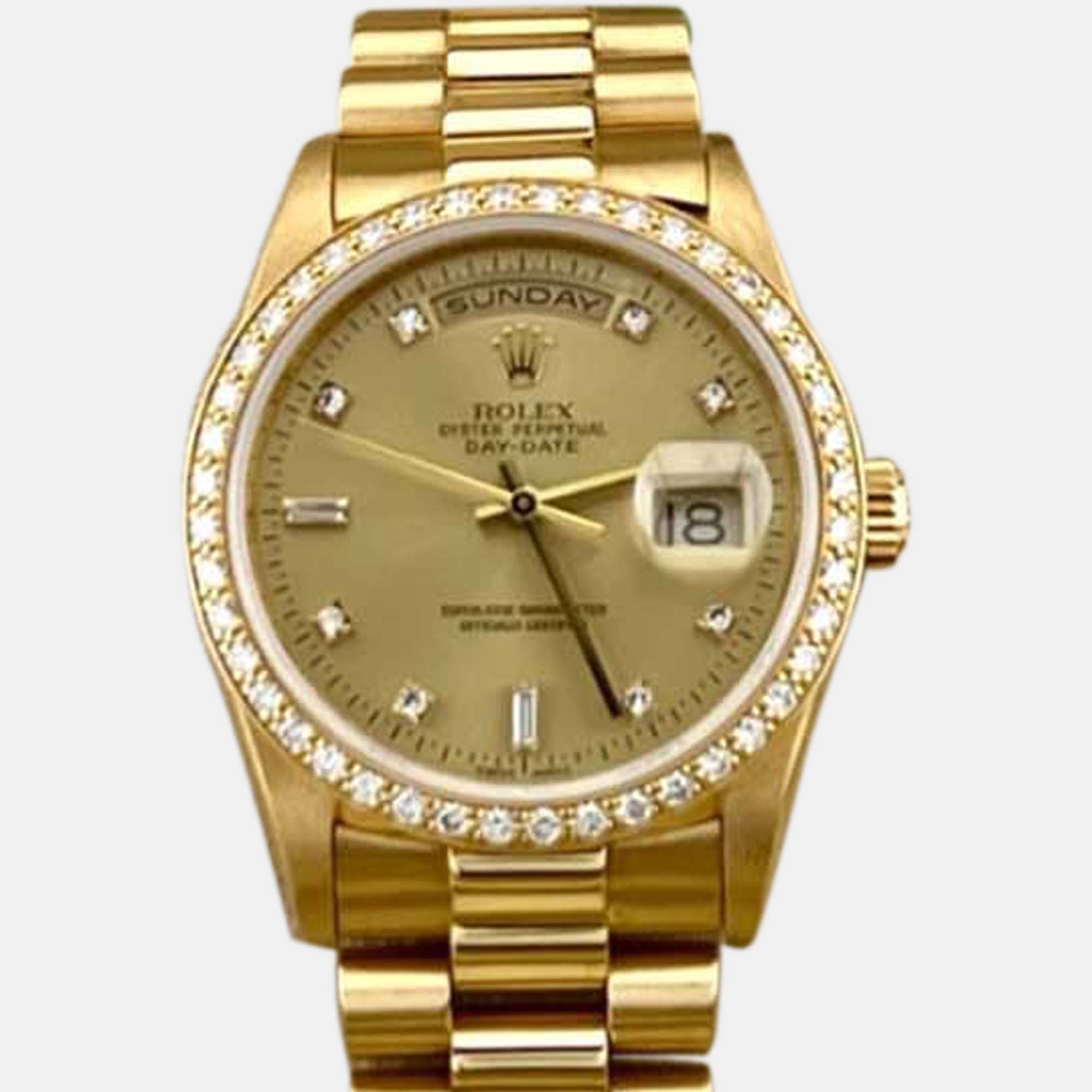 

Rolex Day Date 18348 Automatic Gold diamonds 18k Yellow Gold Men's Wristwatch 36 mm