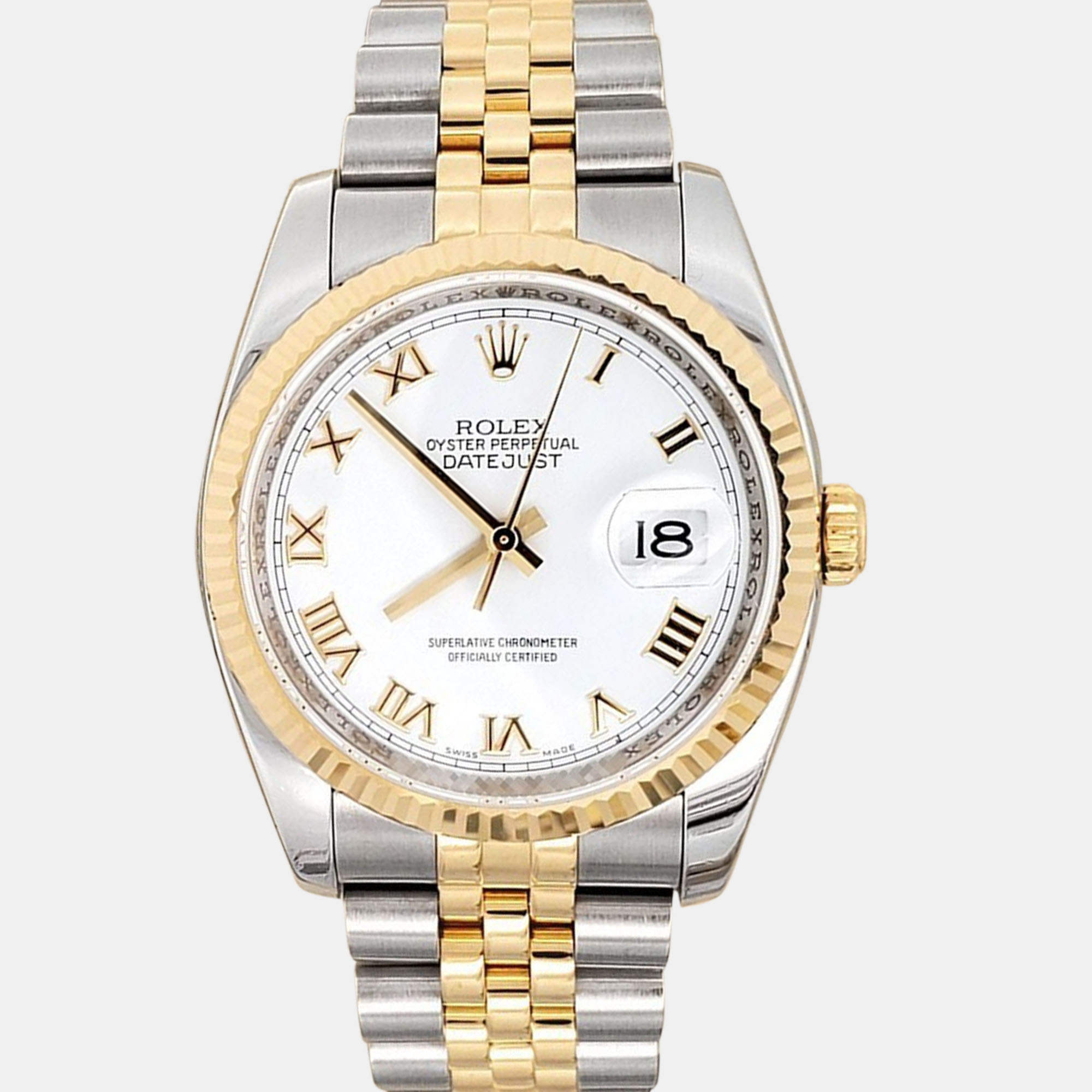 

Rolex Datejust 116233 Automatic White Roman Dial 18k Yellow Gold Stainles Steel Men's Wristwatch 36 mm