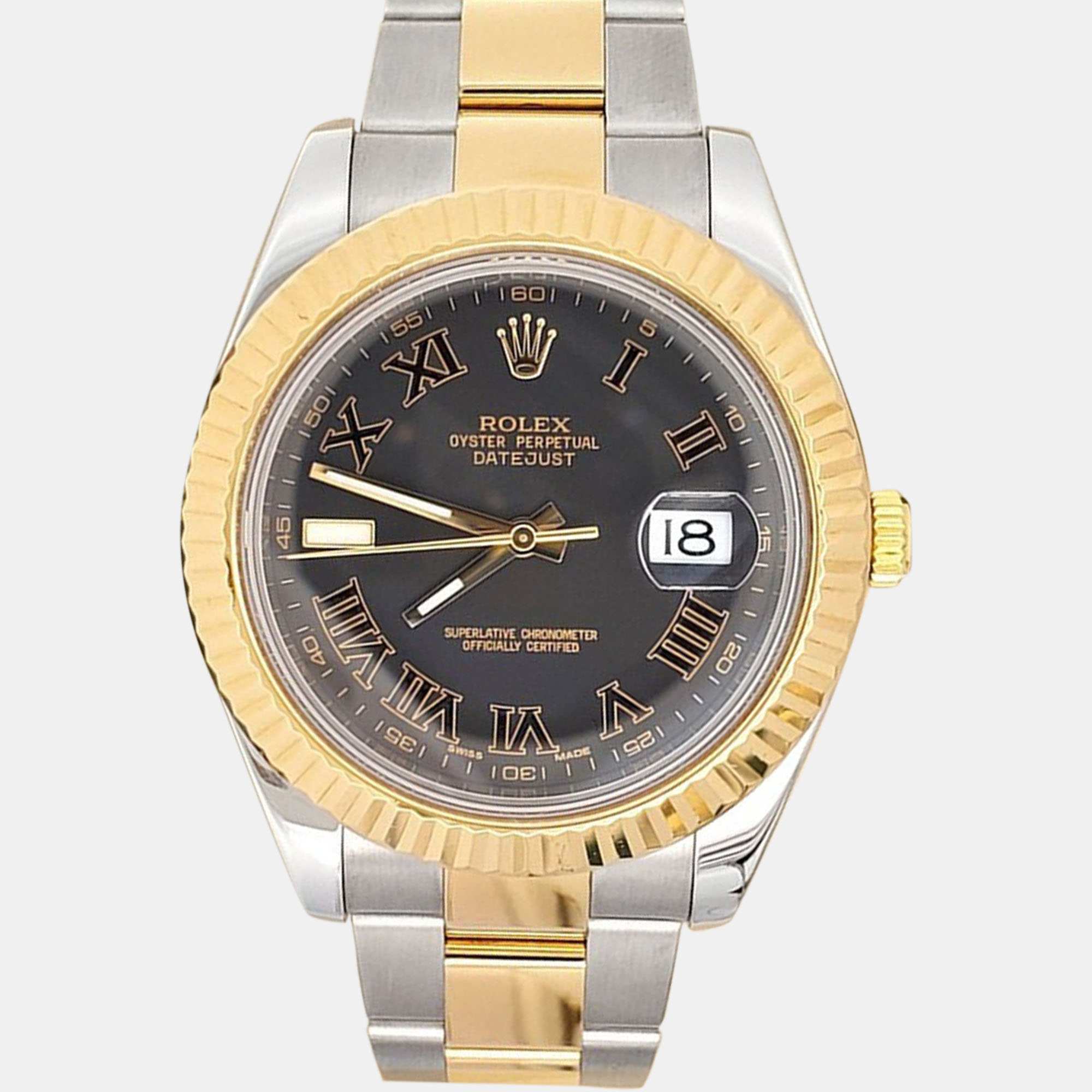 

Rolex Datejust II 116333 Automatic Black Roman Dial 18k Yellow Gold Stainless Steel Men's Wristwatch 41 mm