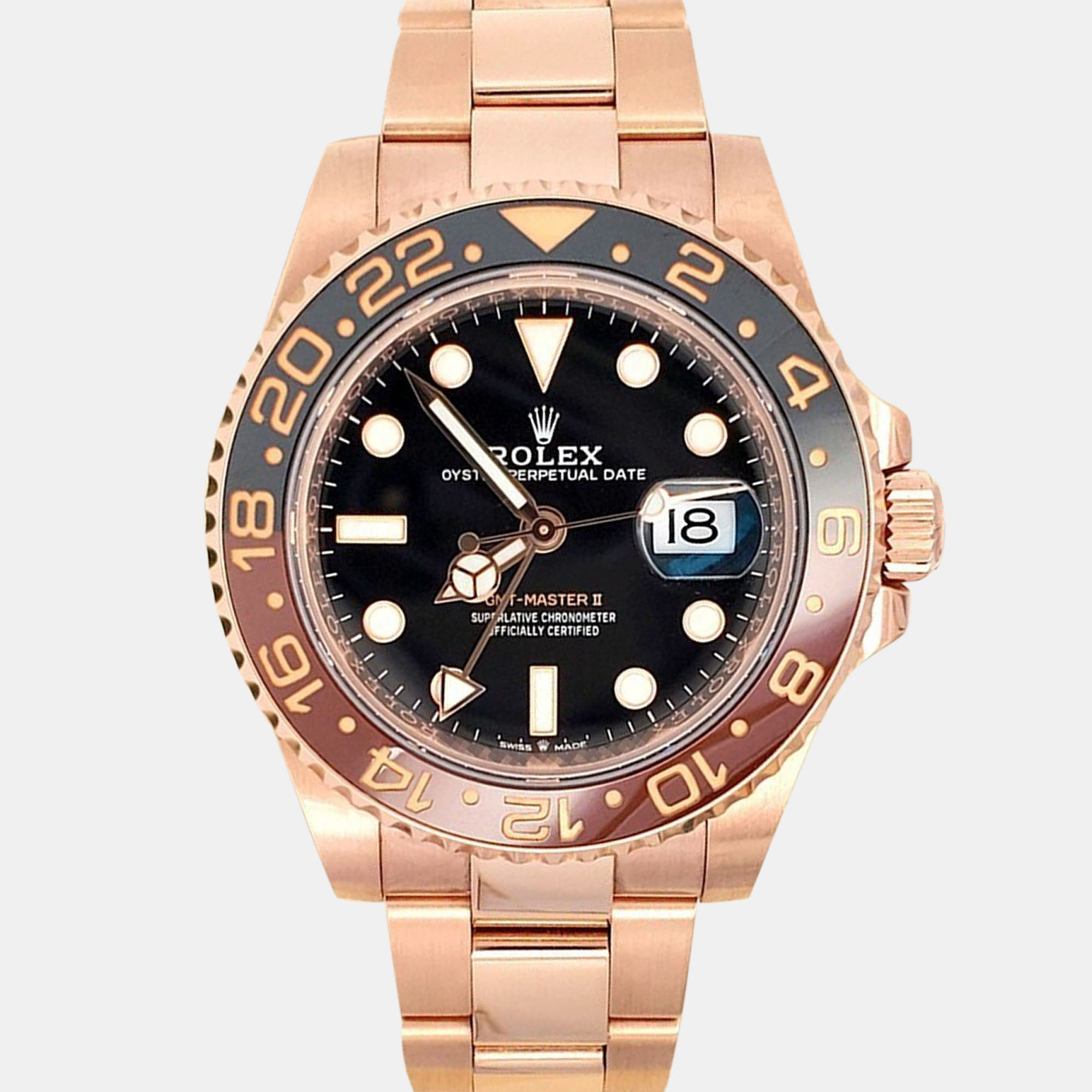 

Rolex GMT-Master II Rootbeer 126715CHNR Automatic Black Dial 18K Rose Gold Men's Wristwatch 40 mm