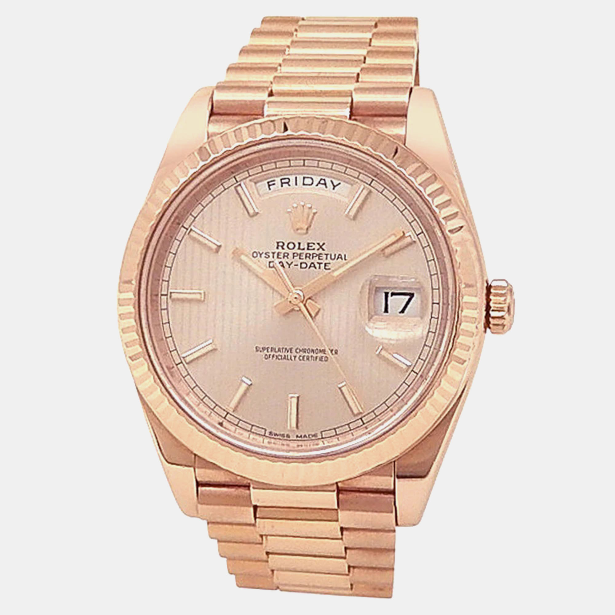 

Rolex Day-Date 228235 Automatic Sundust Dial 18k Everose Gold Men's Wristwatch, Pink