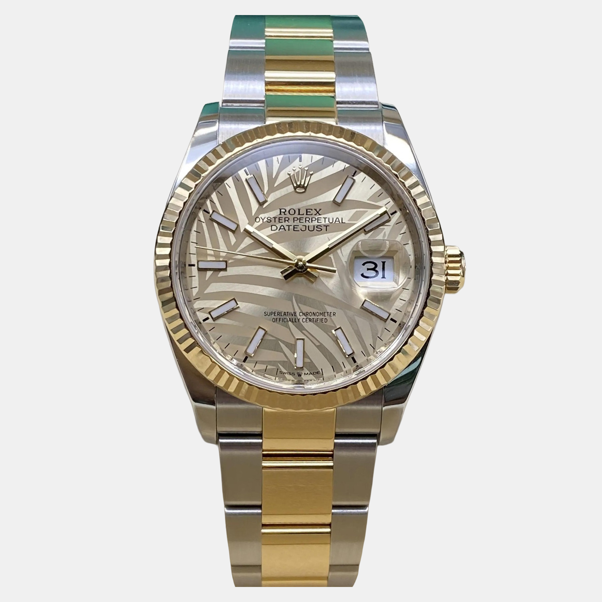 

Rolex Datejust 126233 Automatic Champagne Palm Motif Dial Stainless Steel 18k Yellow Gold Men's Wristwatch