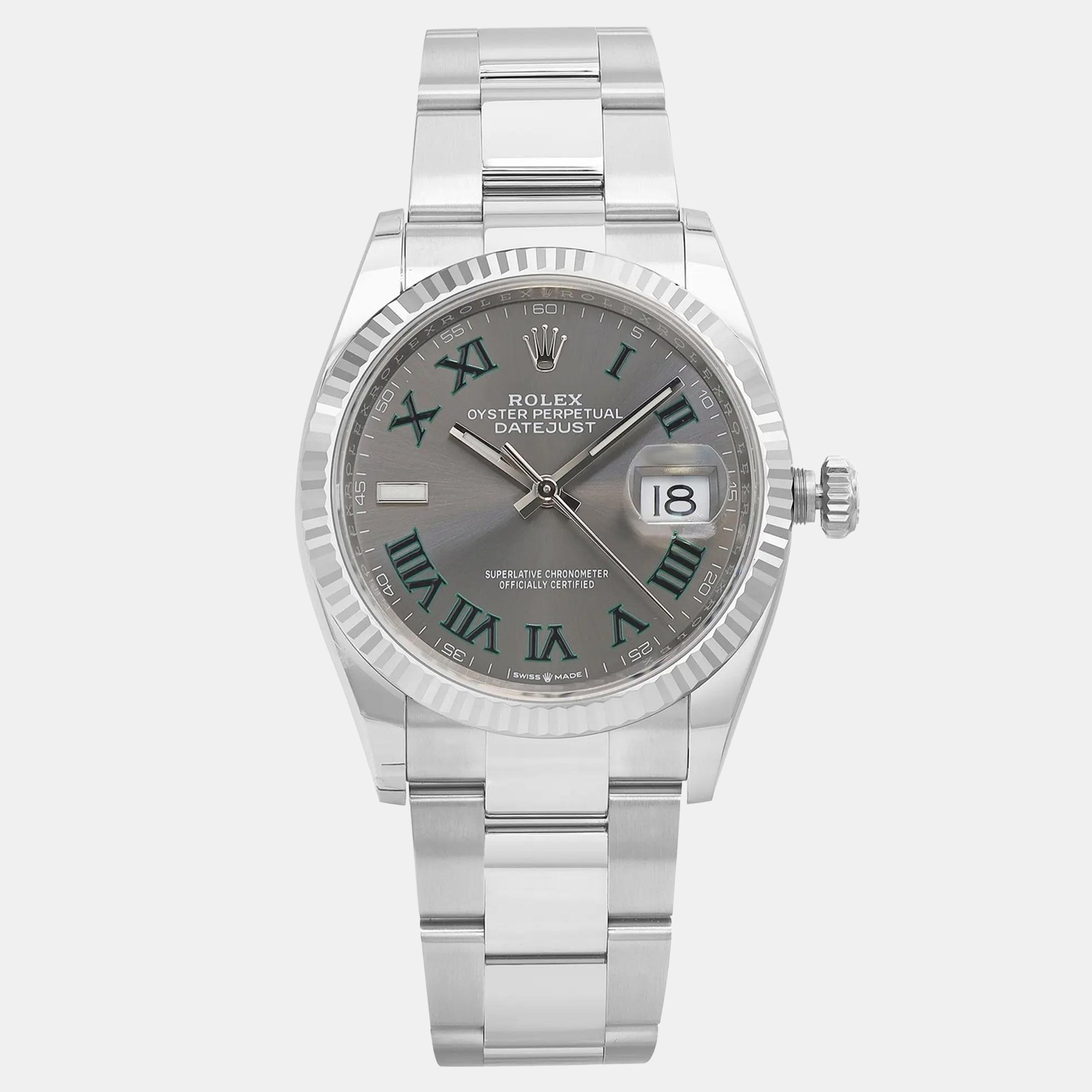 

Rolex Datejust 126234 Automatic Wimbledon Dial Stainless Steel 18k White Gold Men's Wristwatch, Grey