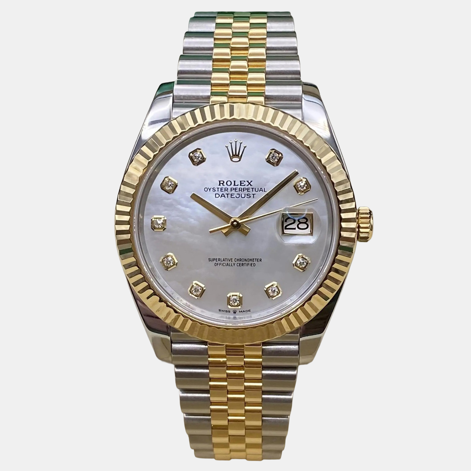 

Rolex Datejust 126333 Automatic White Mother of Pearl Diamond Dial Stainless Steel 18k Yellow Gold Men's Wristwatch