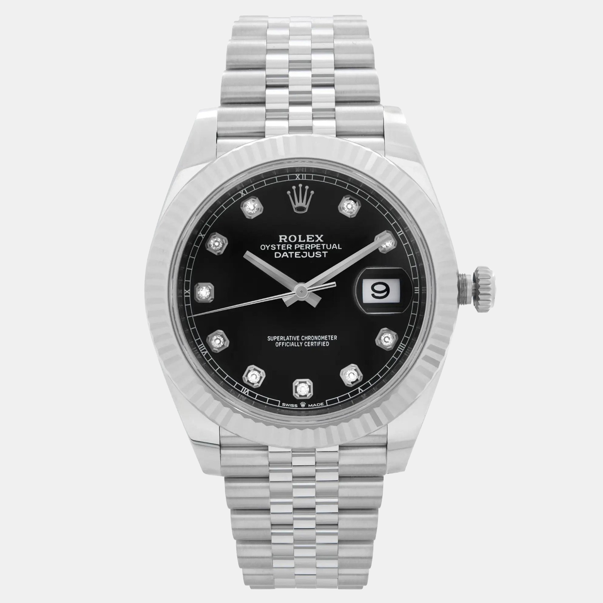 

Rolex Datejust 126334 Automatic Black Diamond Dial Stainless Steel White Gold Men's Wristwatch