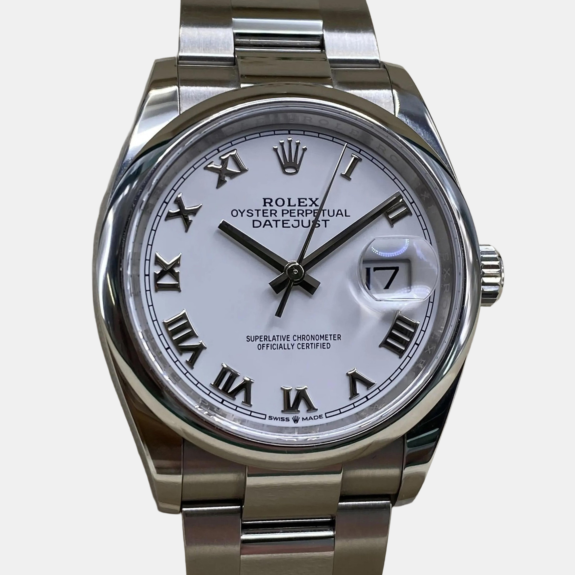

Rolex Datejust 126200 Automatic White Roman Dial Stainless Steel Men's Wristwatch 36 mm, Grey