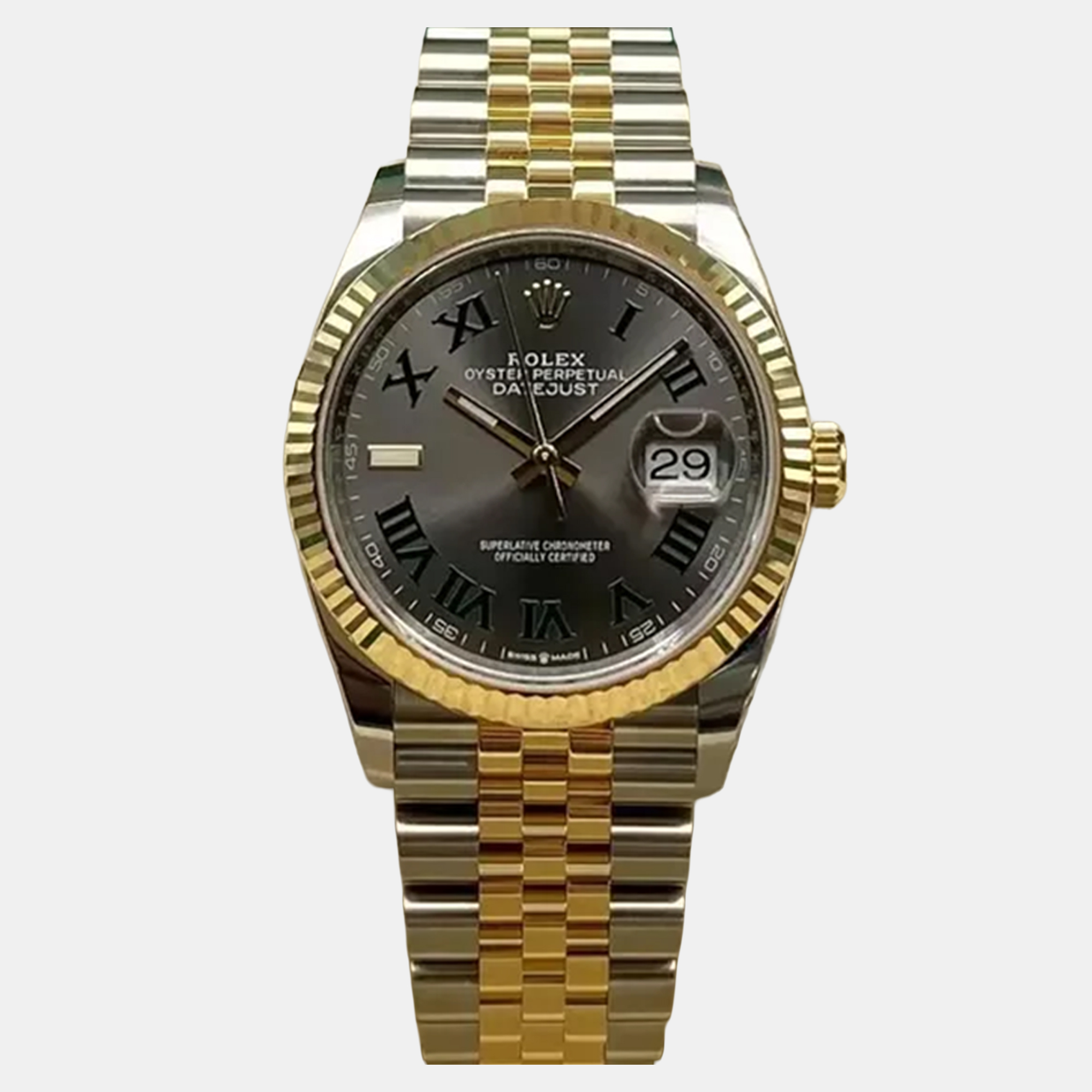 

Rolex Datejust 126233 Automatic Wimbledon Dial 18K Yellow Gold Stainless Steel Men's Wristwatch 36 mm, Grey