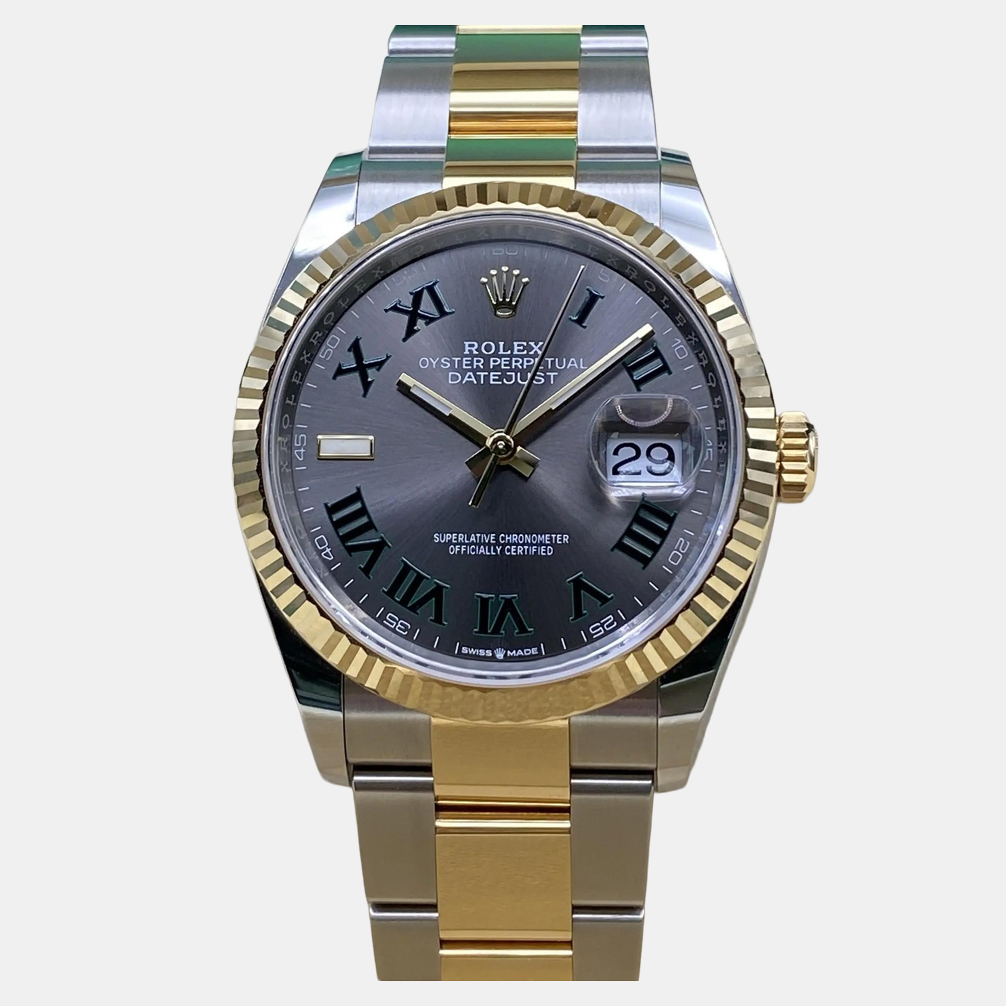 

Rolex Datejust 126233 Automatic Wimbledon Dial 18K Yellow Gold Stainless Steel Men's Wristwatch 36 mm, Grey