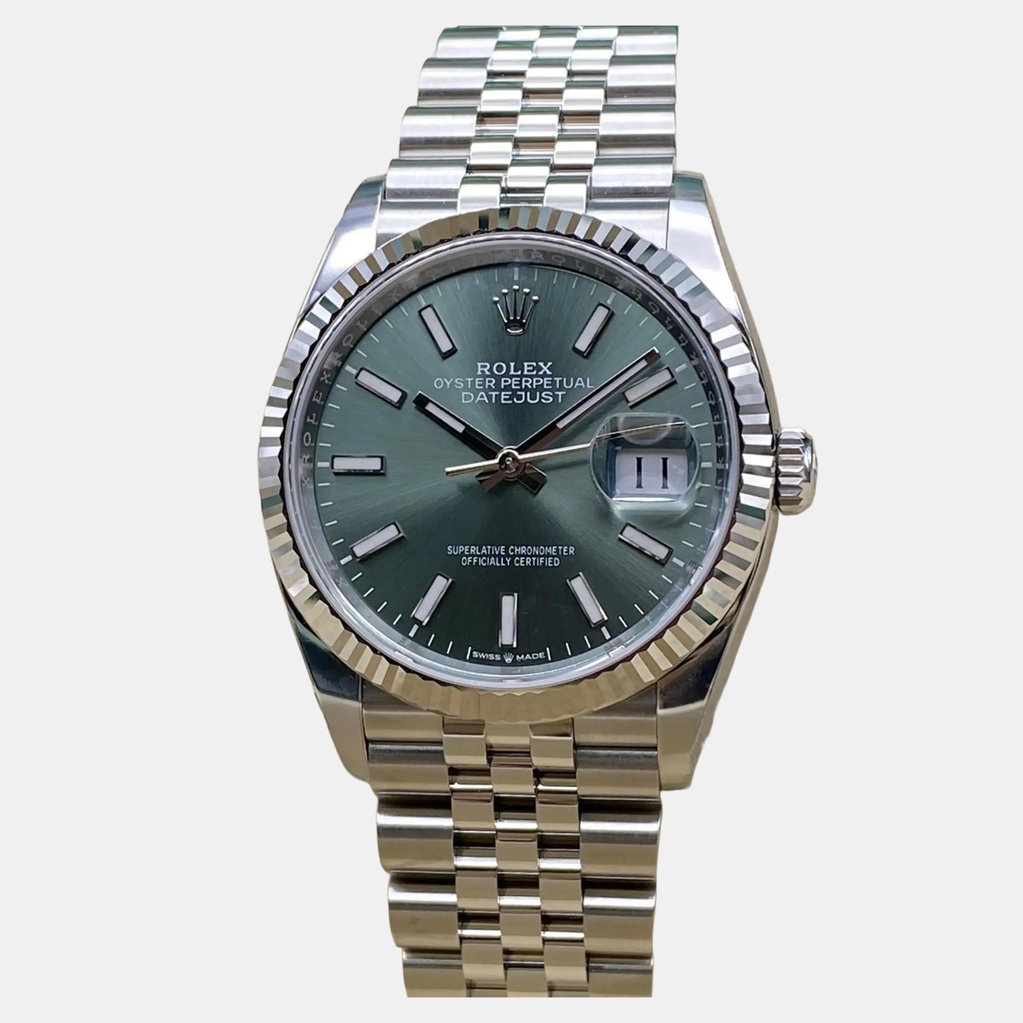 

Rolex Datejust 126234 Automatic Mint Green Index Dial Stainless Steel Men's Wristwatch 36 mm