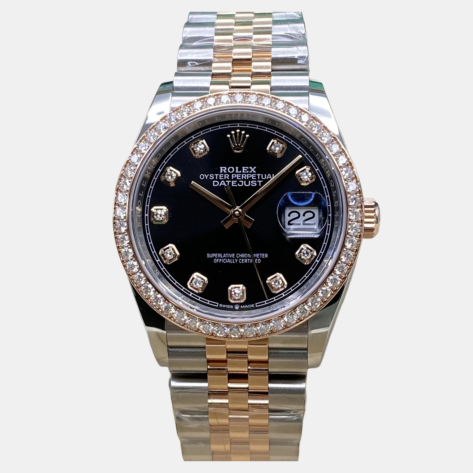 

Rolex Datejust 126281RBR Automatic Black Diamond Dial 18k Rose Gold Stainless Steel Men's Wristwatch 36 mm