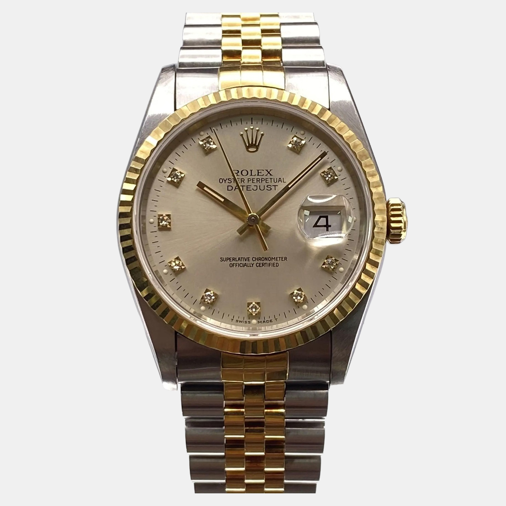 

Rolex Datejust 16233 Automatic Diamond Silver Dial 18K Yellow Gold Stainless Steel Men's Wristwatch 36 mm
