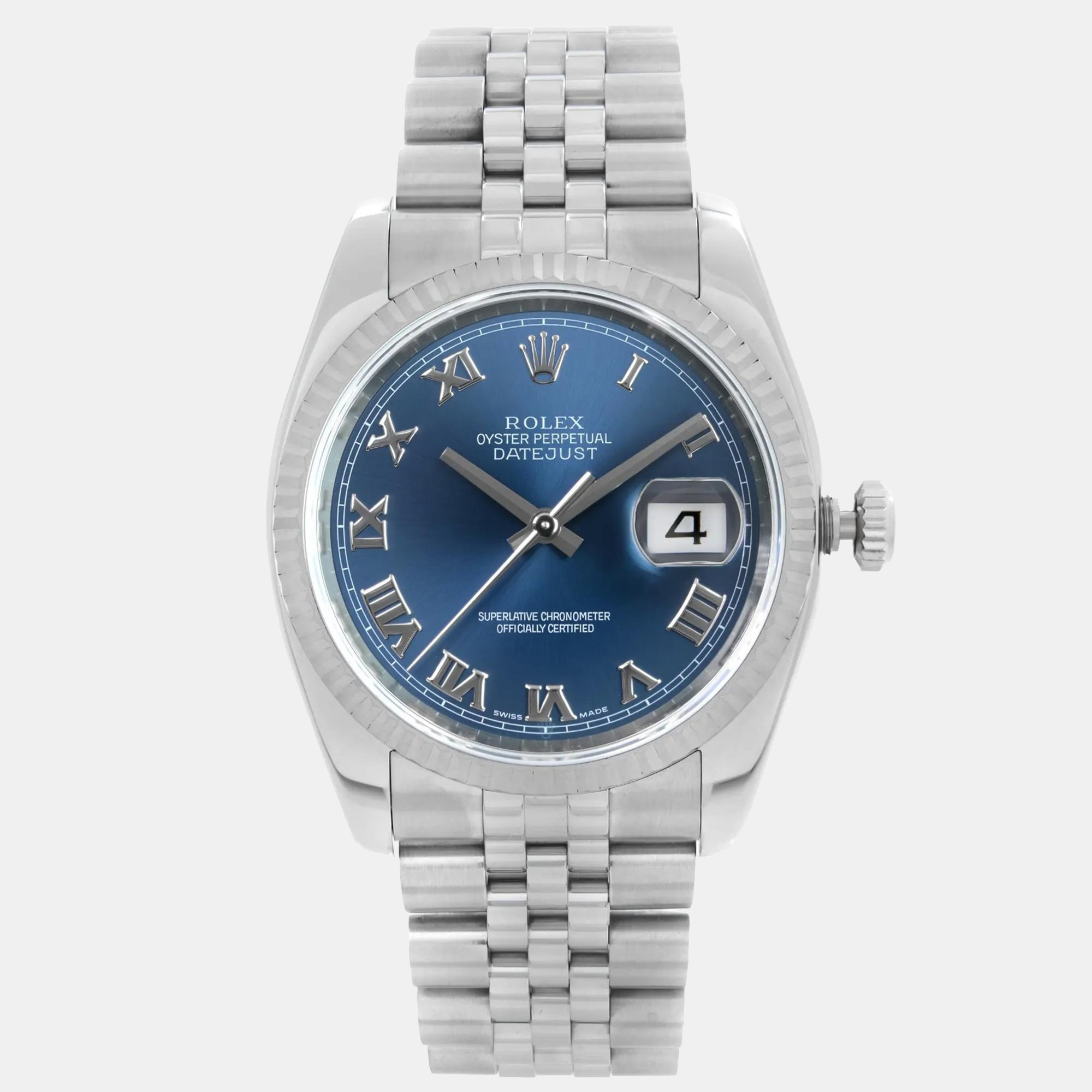

Rolex Datejust 116234 Automatic Blue Roman Dial Stainless Steel Men's Wristwatch 36 mm