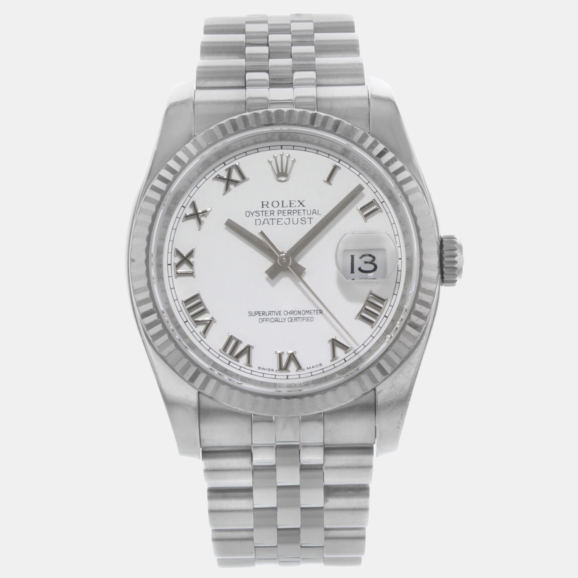 

Rolex Datejust 116234 Automatic White Roman Dial Stainless Steel Men's Wristwatch 36 mm