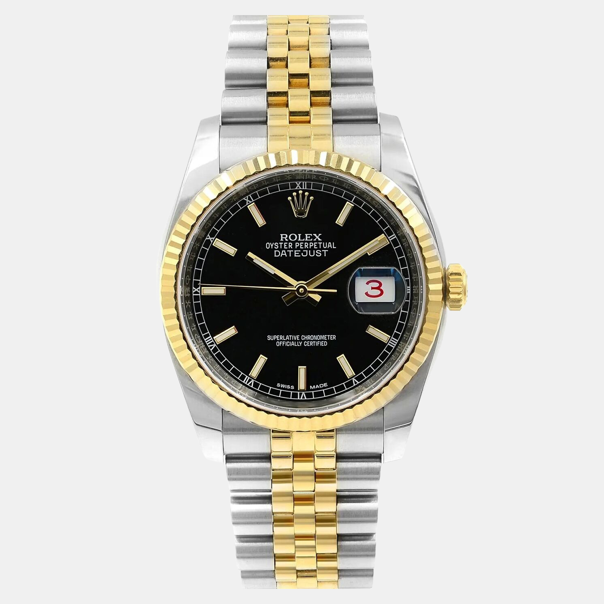 

Rolex Datejust 116233 Automatic Black Index Dial Stainless Steel 18K Yellow Gold Men's Wristwatch 36 mm