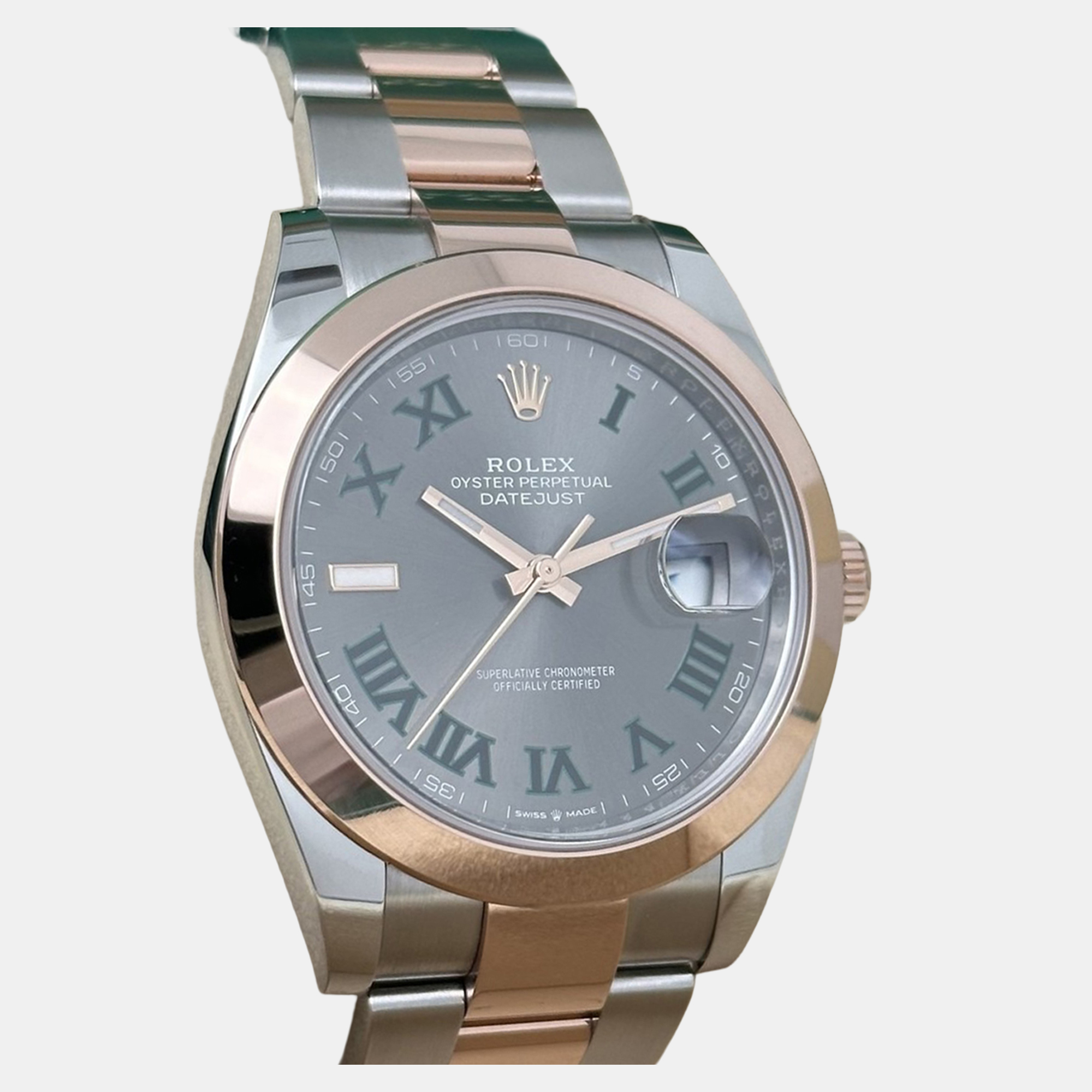 

Rolex Datejust 126301 Automatic Wimbledon Dial Stainless Steel 18k Rose Gold Men's Wristwatch 41 mm, Grey