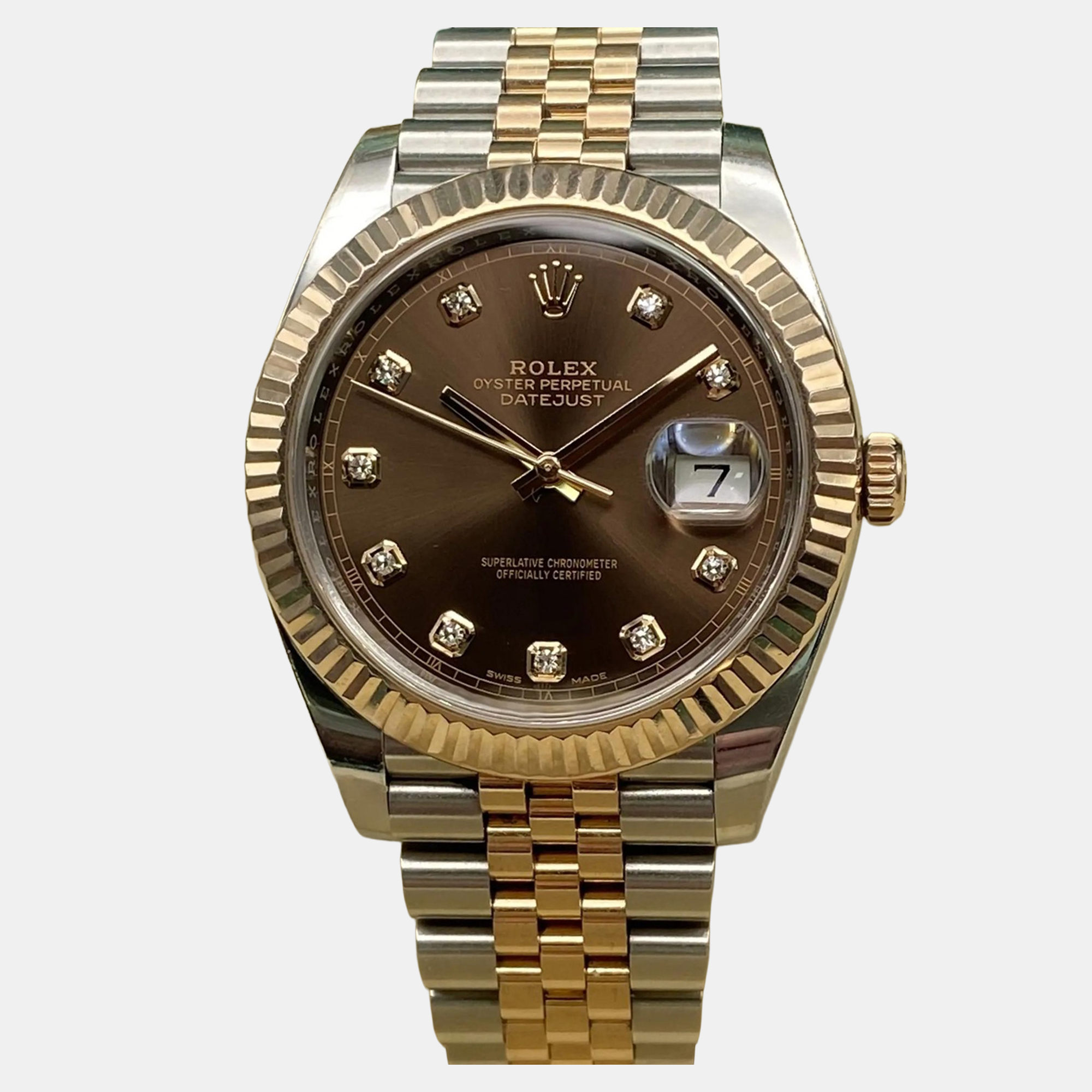 

Rolex Datejust 126331 Automatic Chocolate Diamond Dial Stainless Steel 18k Rose Gold Men's Wristwatch 41 mm, Brown