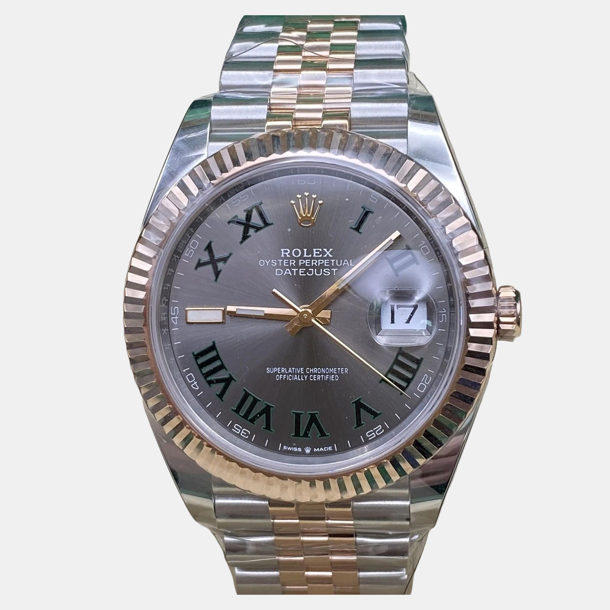 

Rolex Datejust 126331 Automatic Wimbledon Dial 18k Everose Gold Stainless Steel Men's Wristwatch 41 mm, Grey