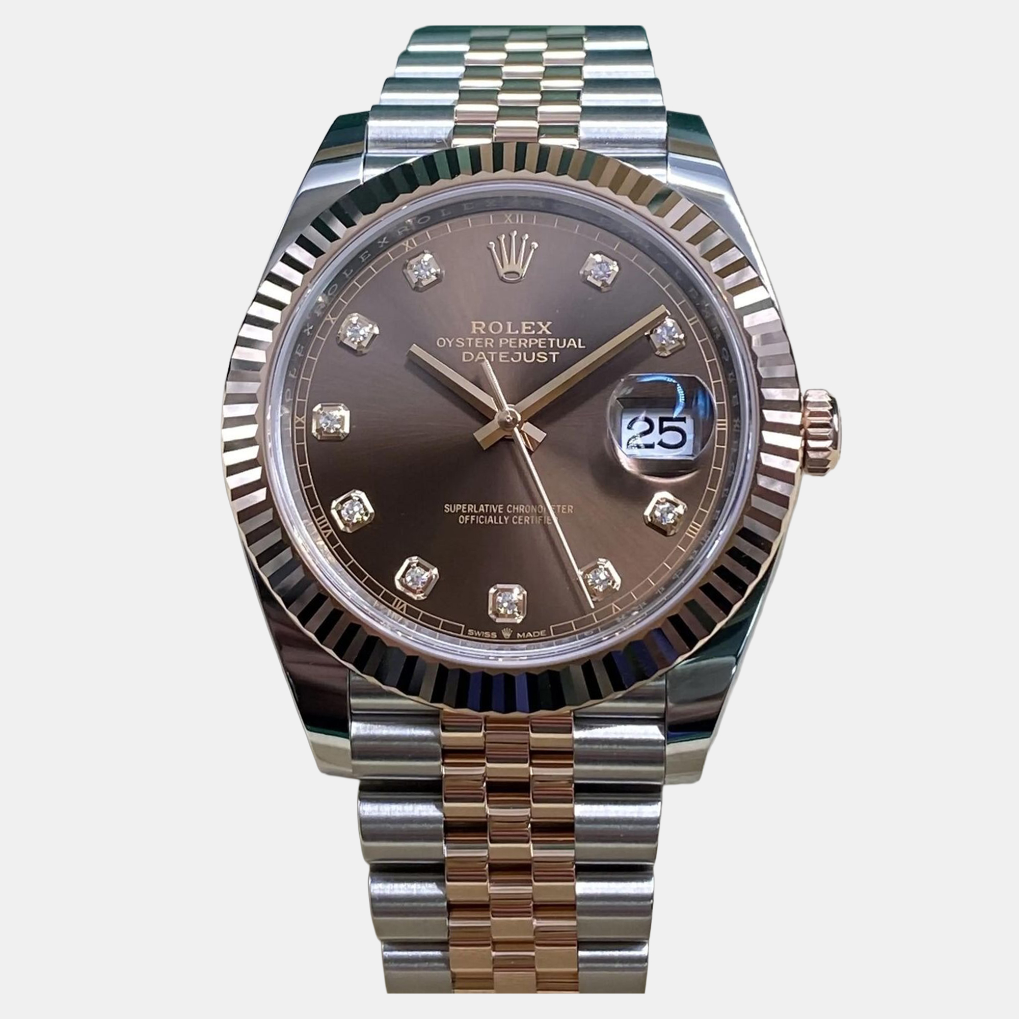 

Rolex Datejust 41 126331 Automatic Chocolate Diamond Dial Stainless Steel 18k Rose Gold Men's Wristwatch, Brown