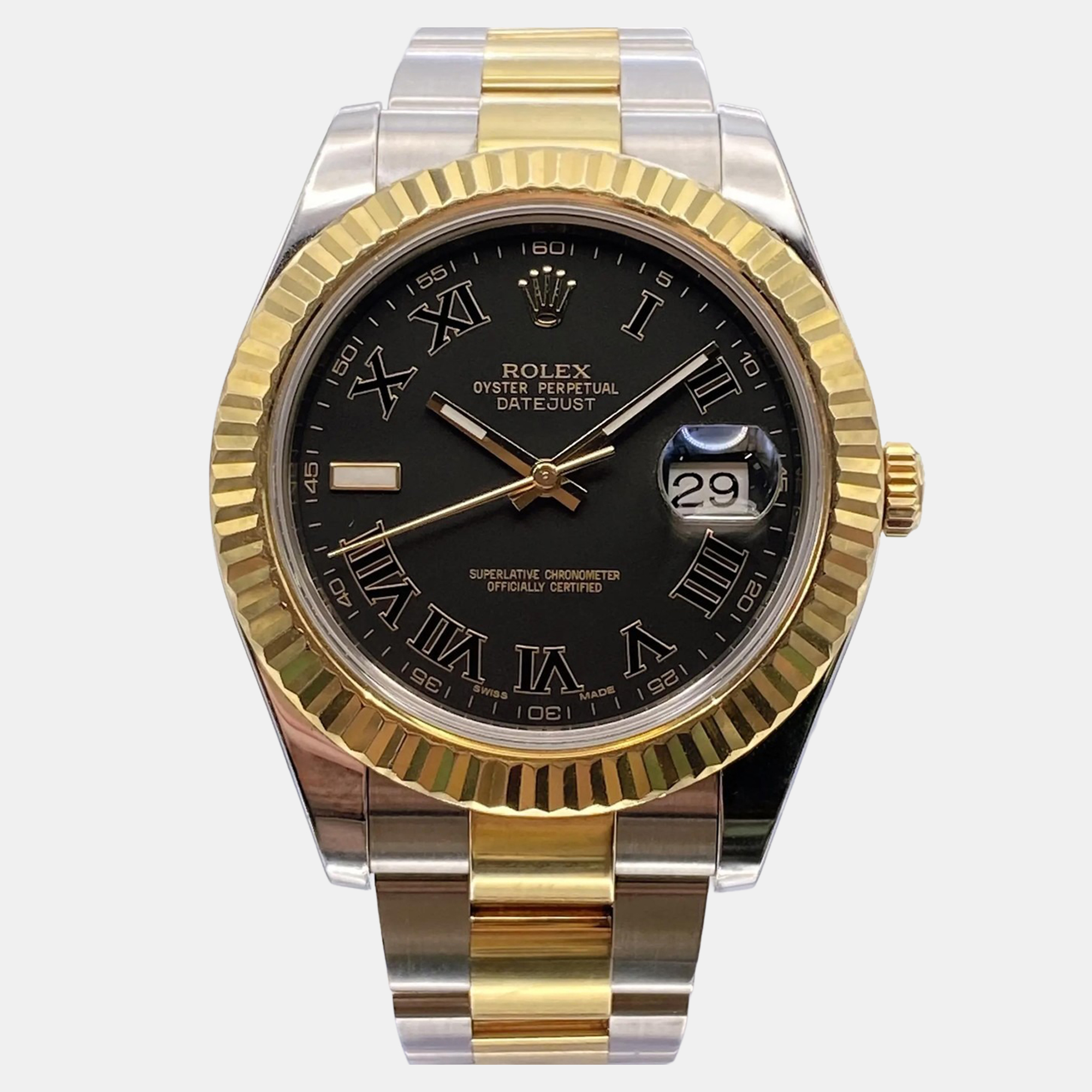 

Rolex Datejust II 116333 Automatic Black Dial Stainless Steel 18k Yellow Gold Men's Wristwatch