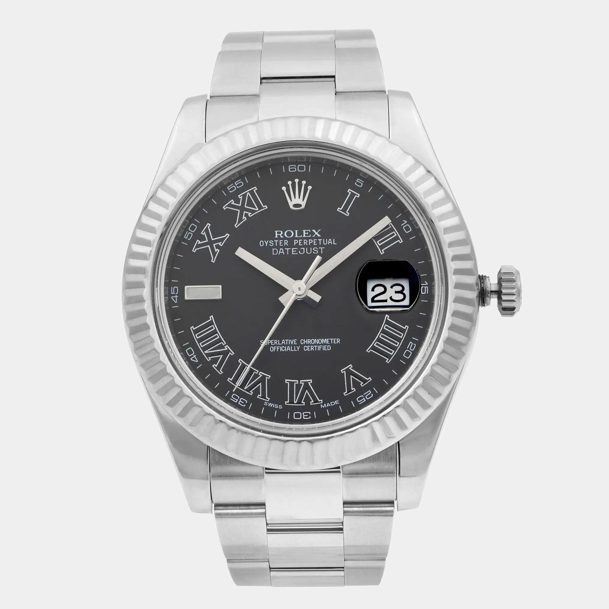 

Rolex Datejust II 116334 Automatic Gray Dial Stainless Steel 18k White Gold Men's Wristwatch, Grey