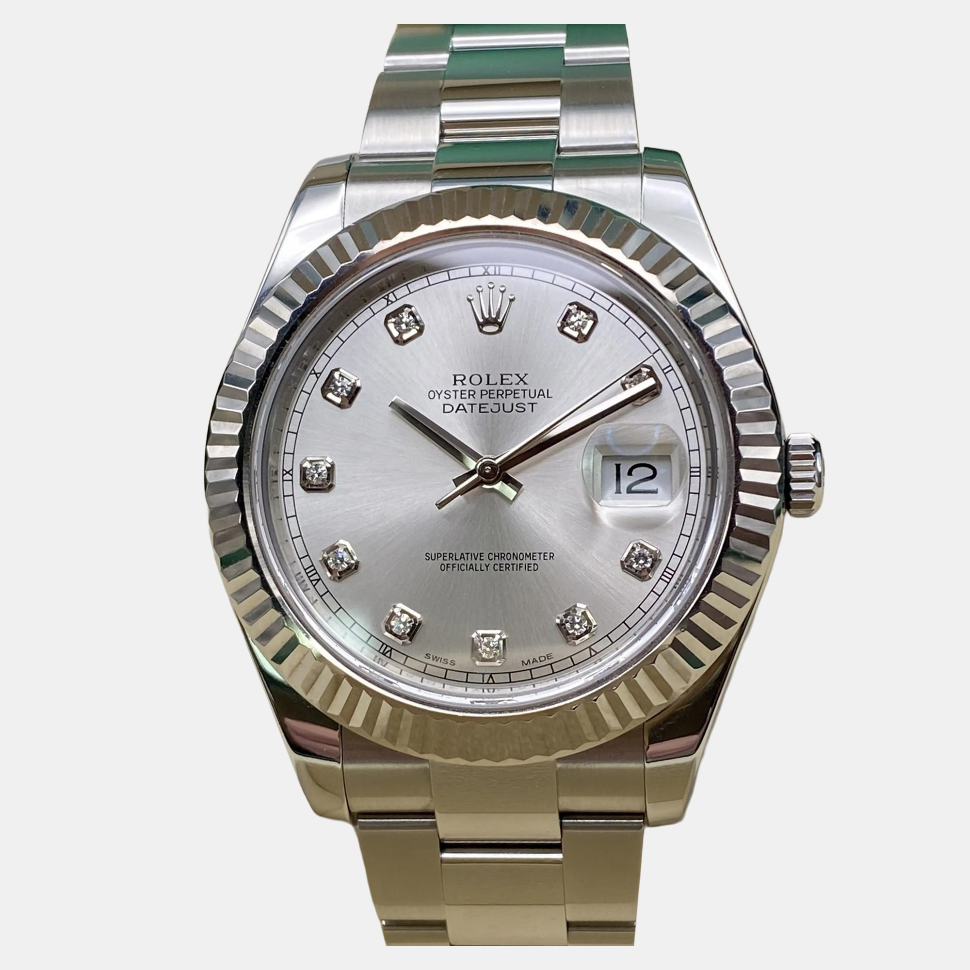 

Rolex Datejust II 116334 Automatic Silver Diamond Dial Stainless Steel 18k White Gold Men's Wristwatch