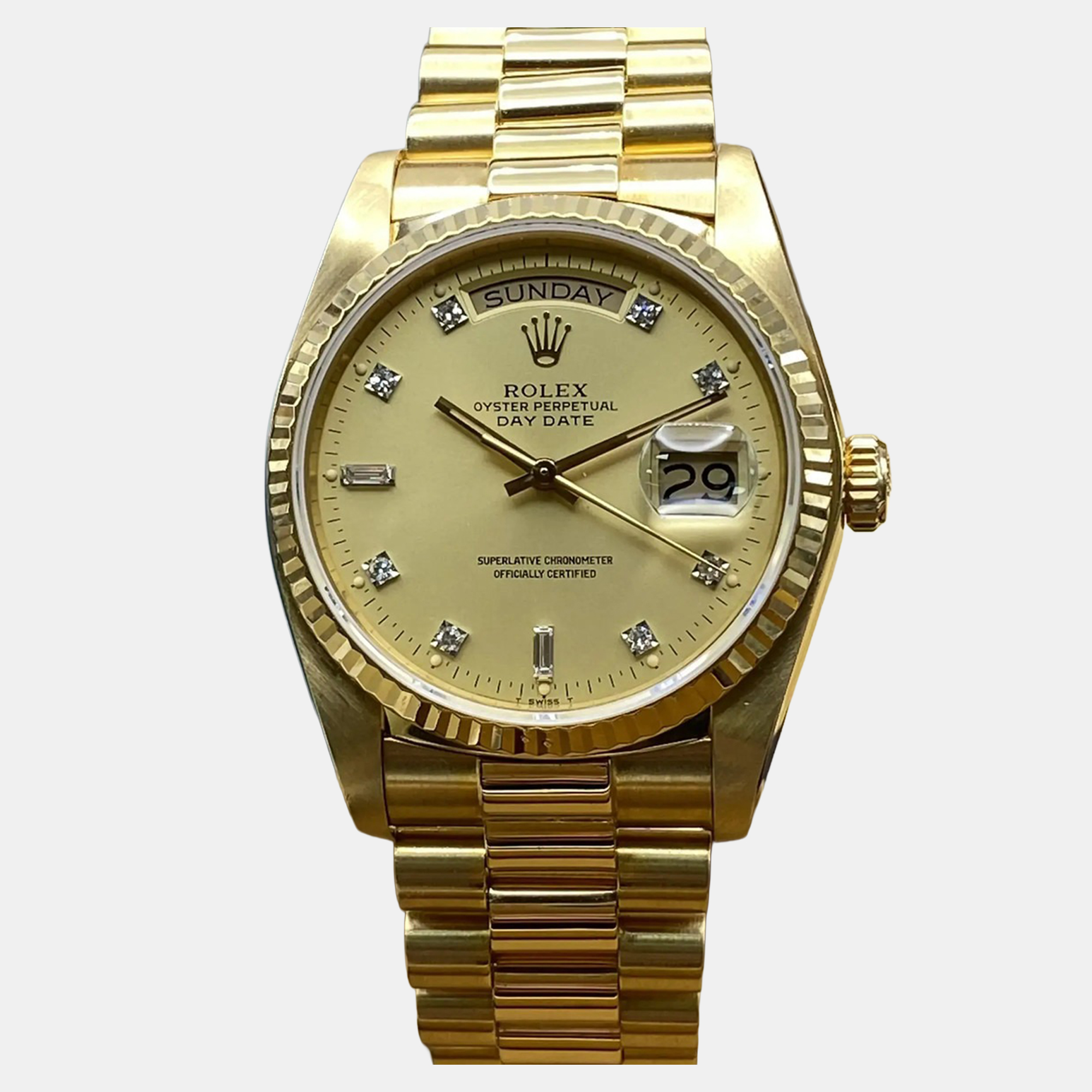 

Rolex Day-Date 18038 Automatic Champagne Diamond Dial Yellow Gold Men's Wristwatch