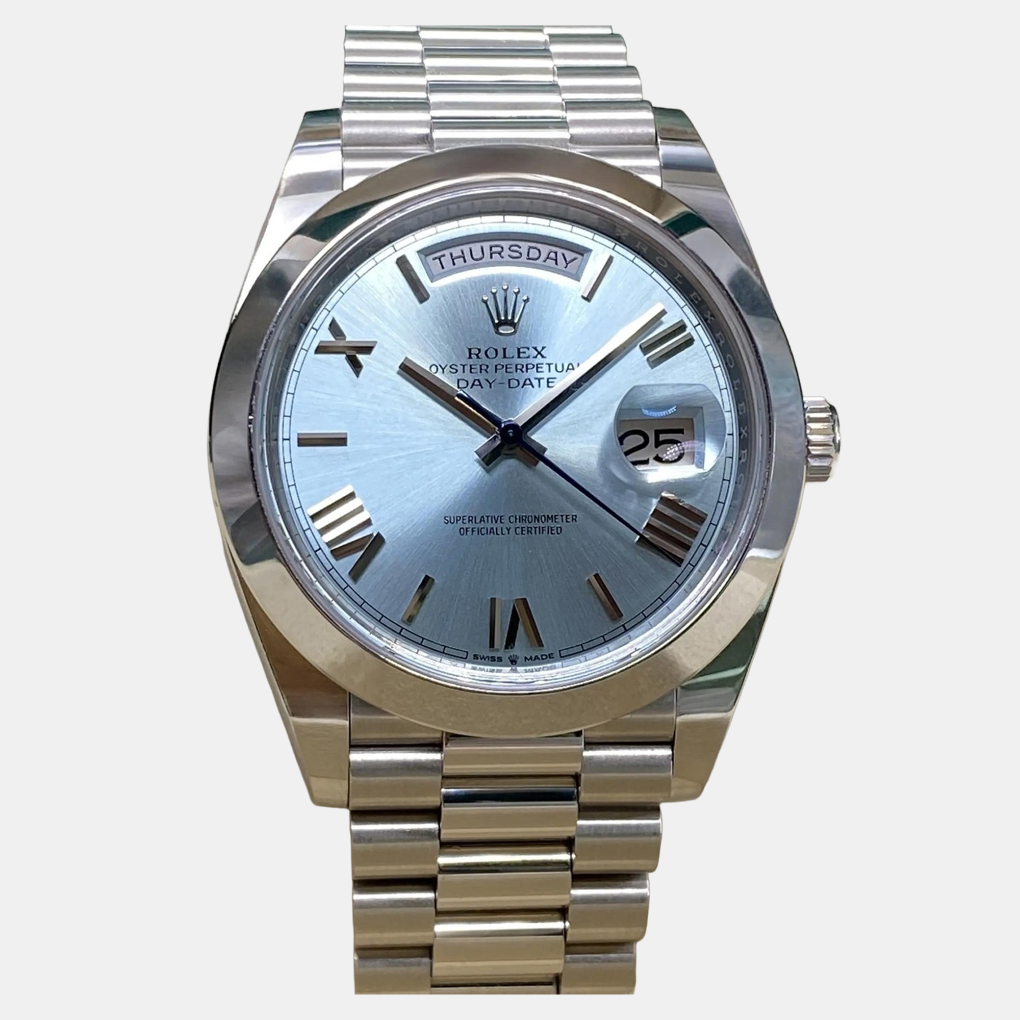 

Rolex President Day-Date 228206 Automatic Icy Blue Roman Dial Platinum Men's Wristwatch
