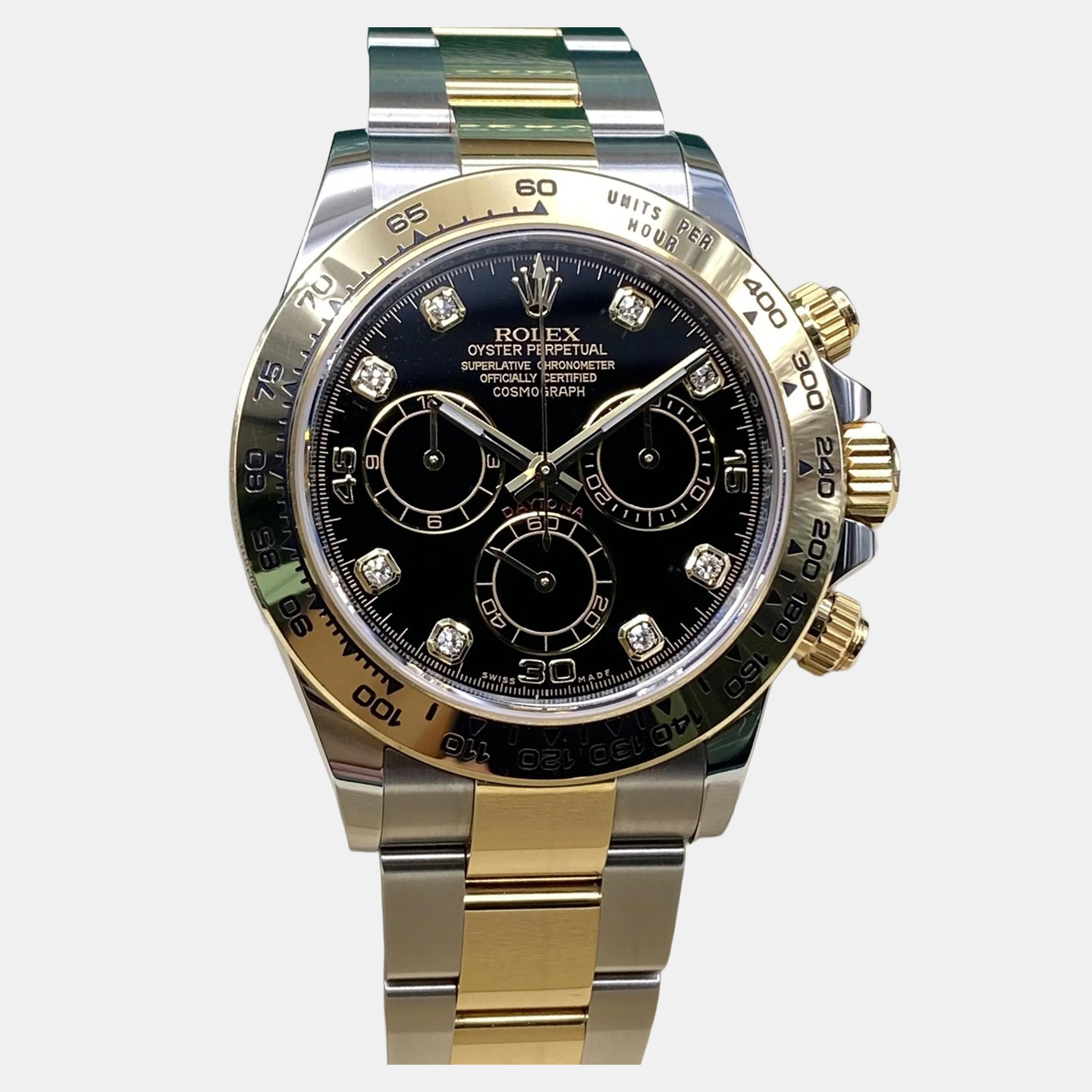 

Rolex Cosmograph Daytona 116503 Automatic Chronograph Black Diamond Dial Stainless Steel Yellow Gold Men's Wristwatch