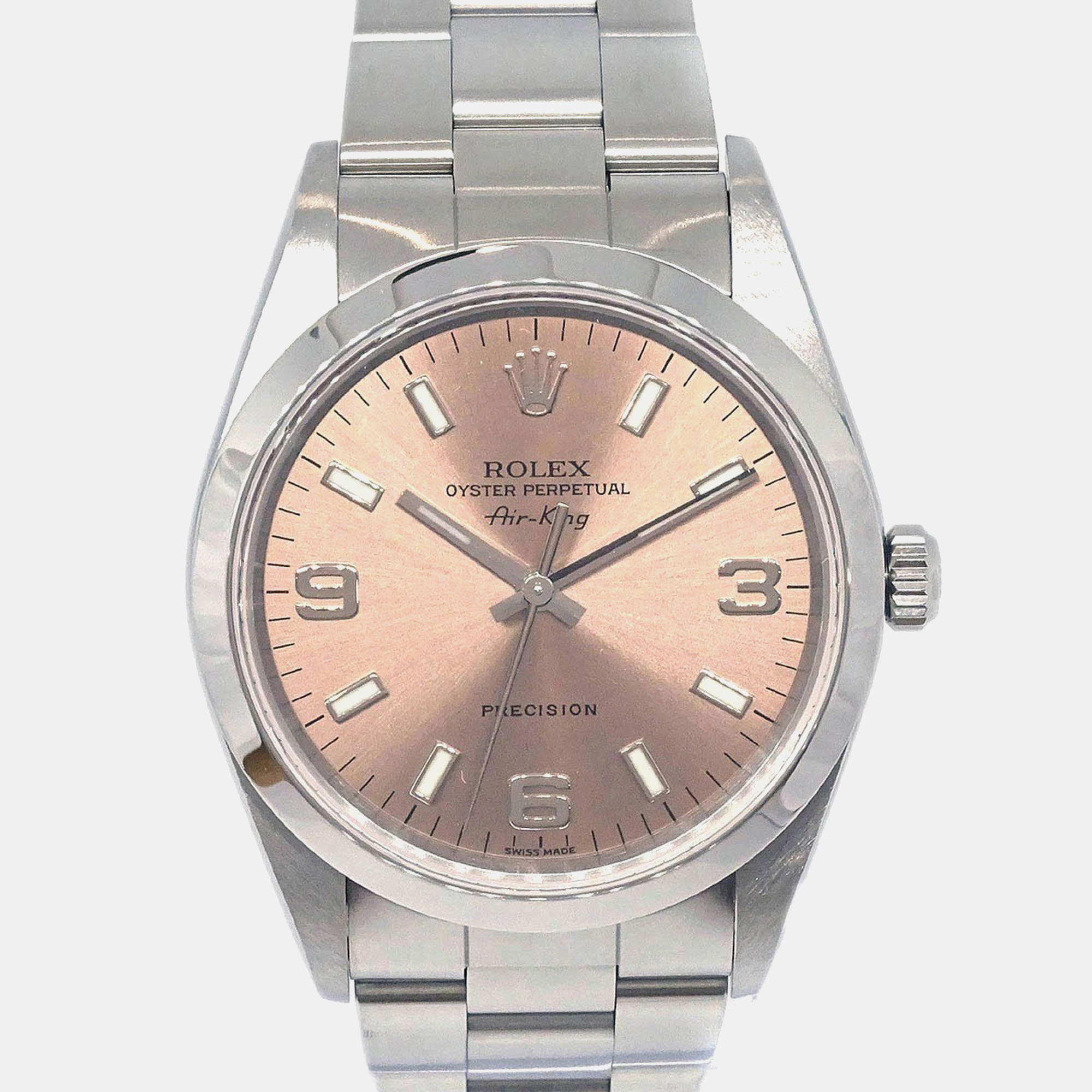 Rolex Air-King 14000 Automatic Pink Stainless Steel Men’s Wristwatch 34 mm