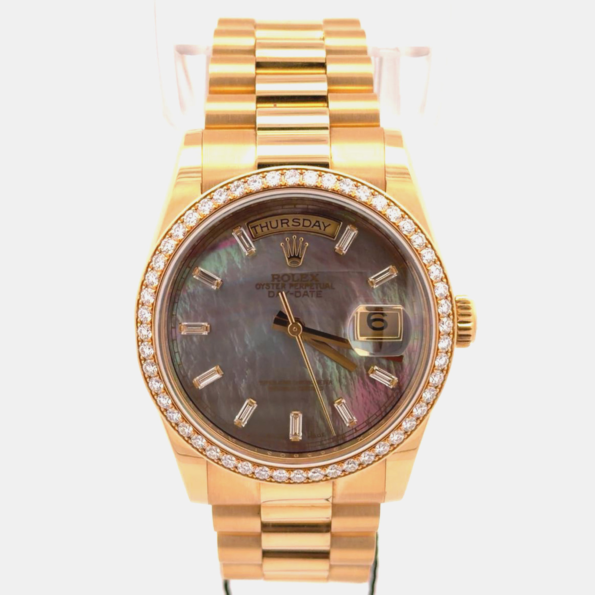 

Rolex Day-Date 36 President Automatic Mother of Pearl 18k Yellow Gold Diamond Men's Wristwatch