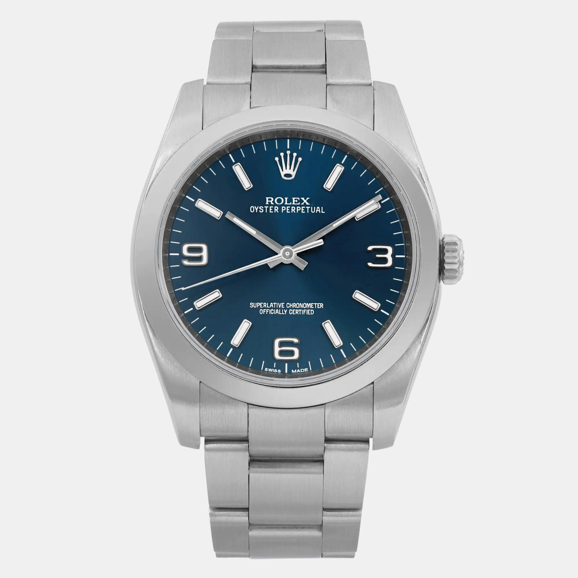 

Rolex Blue Oyster Perpetual 116000 Stainless Steel Automatic Men's Wristwatch