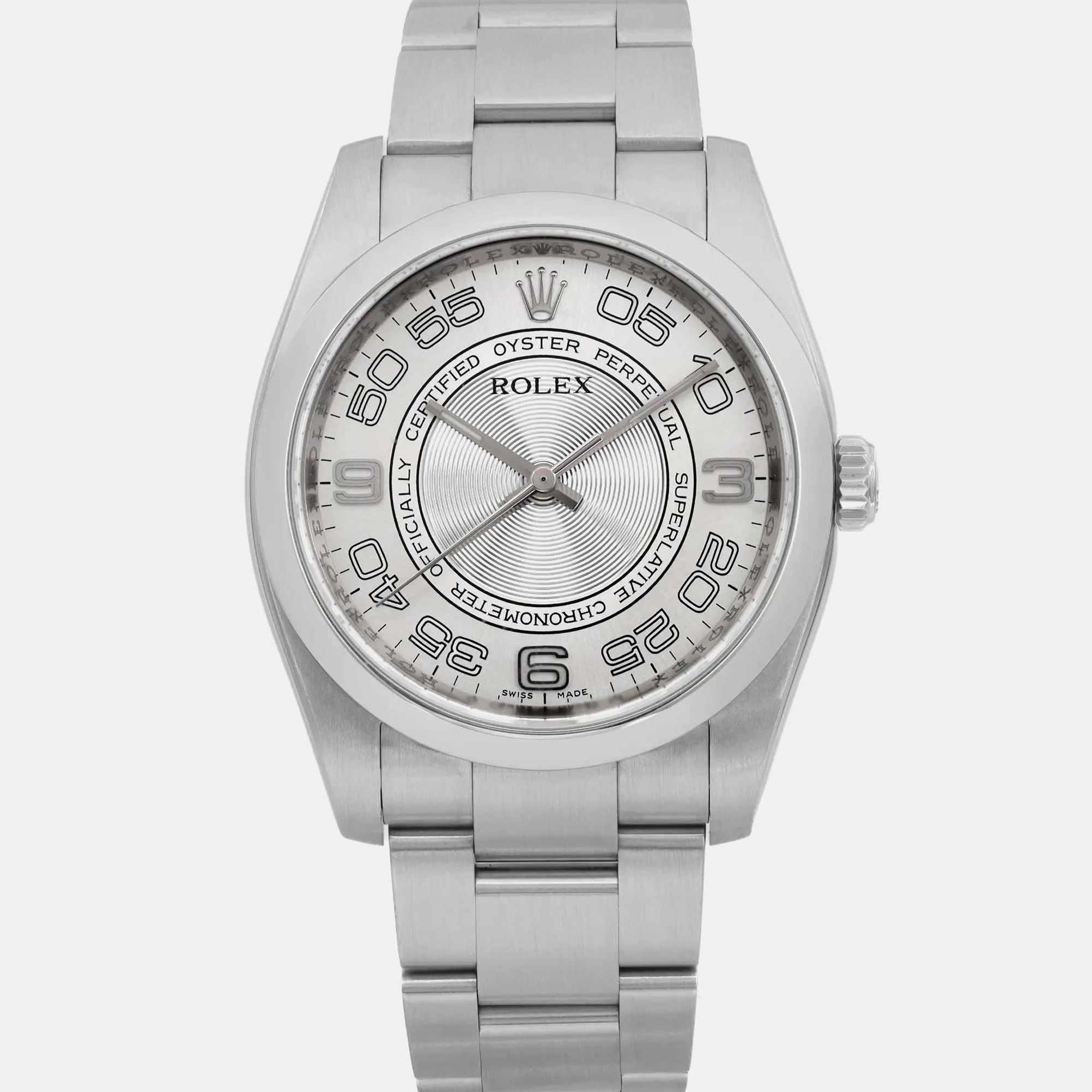 Rolex Silver Oyster Perpetual Concentric Dial 116000 Concentric DialStainless Steel Automatic Men’s Wristwatch 36mm