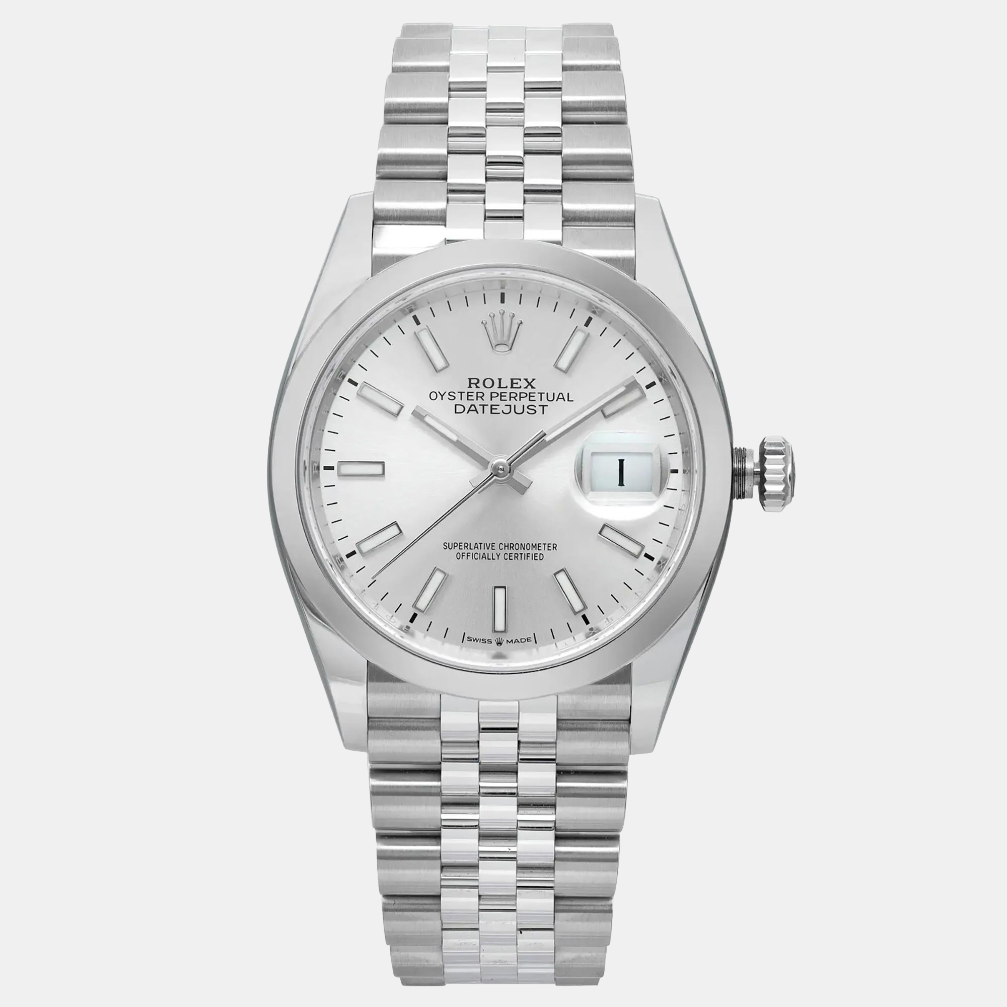 

Rolex Silver Datejust 126200 Stainless Steel Automatic Men's Wristwatch