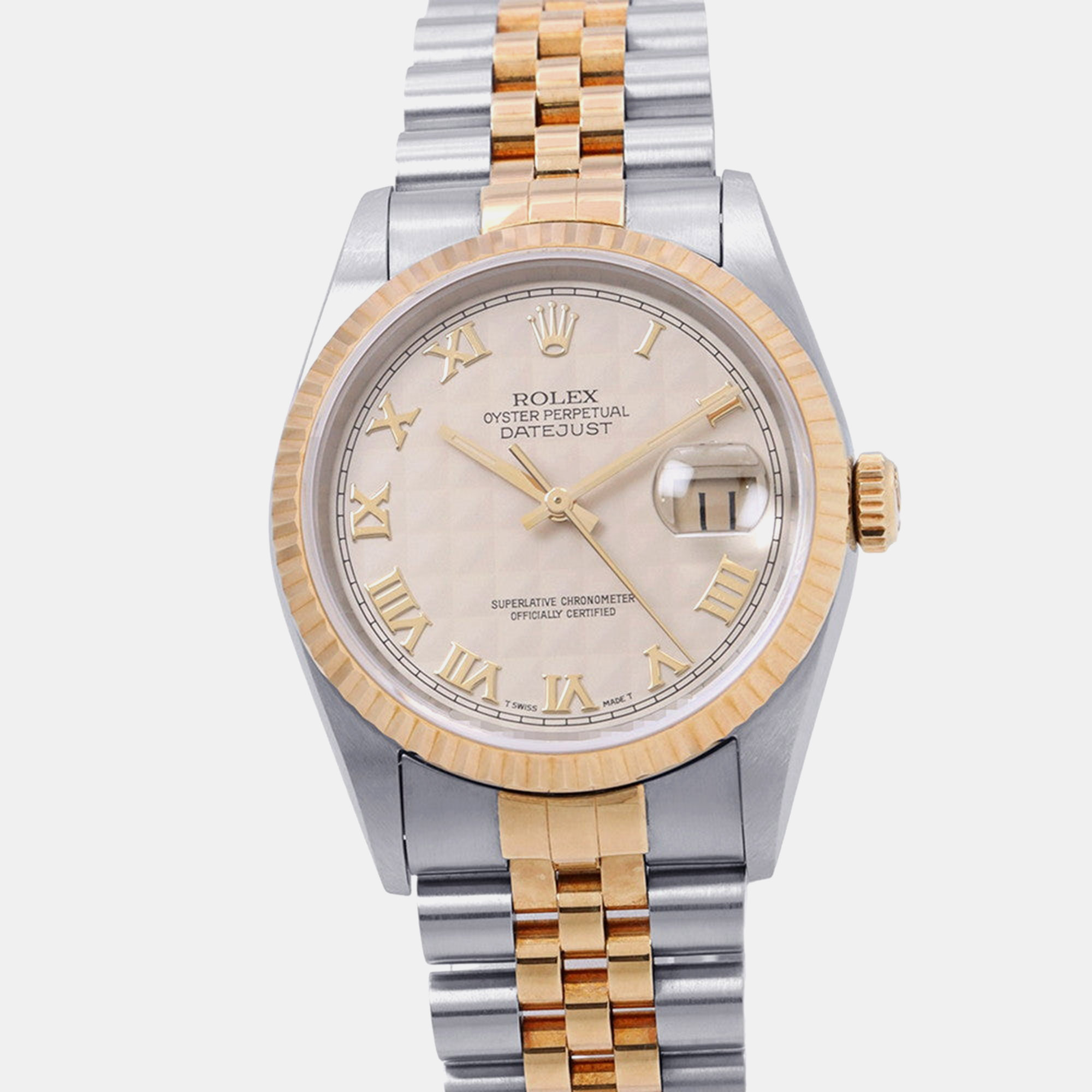 Rolex Datejust 16233 Cream 18K Yellow Gold Stainless Steel Automatic Mens Wristwatch 36mm