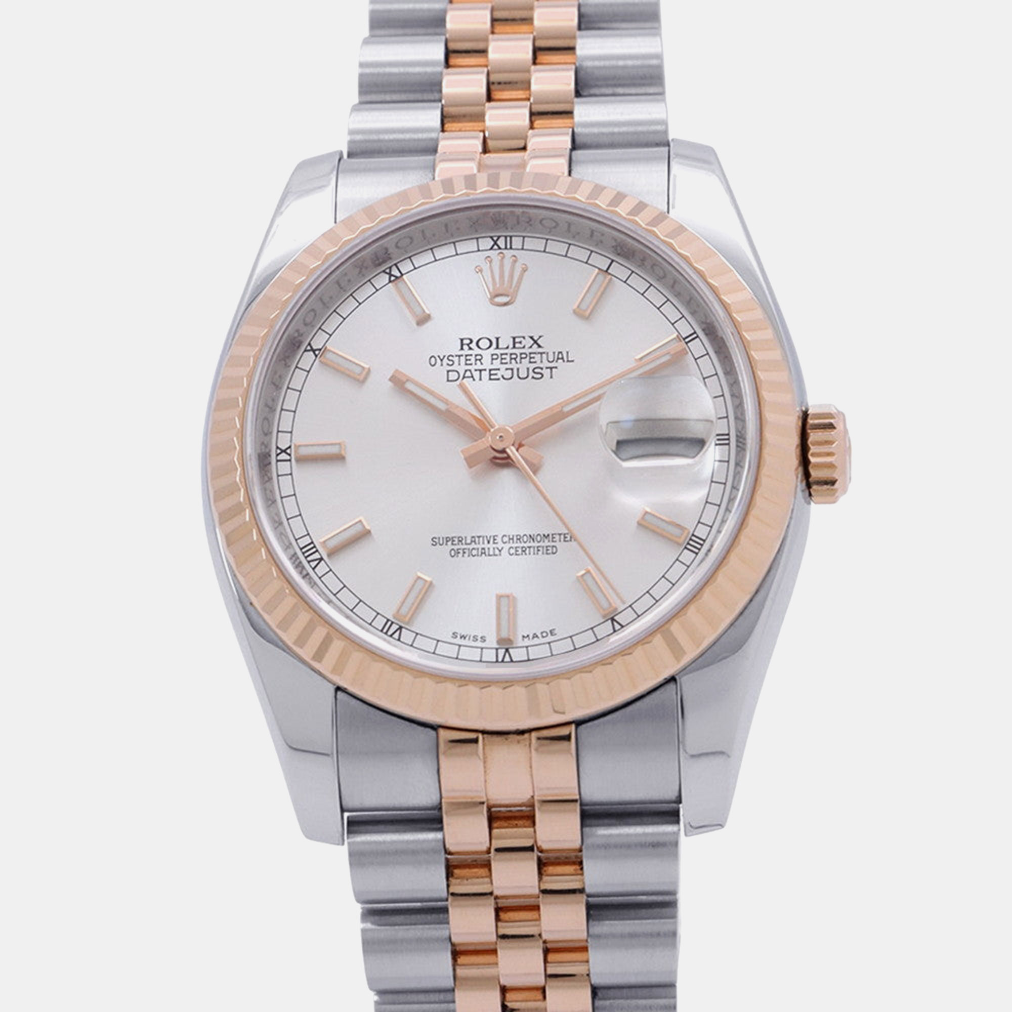 Rolex Oyster Perpetual Datejust 116231 Silver Dial Stainless Steel 18K Rose Gold Automatic Womens Wristwatch 36mm