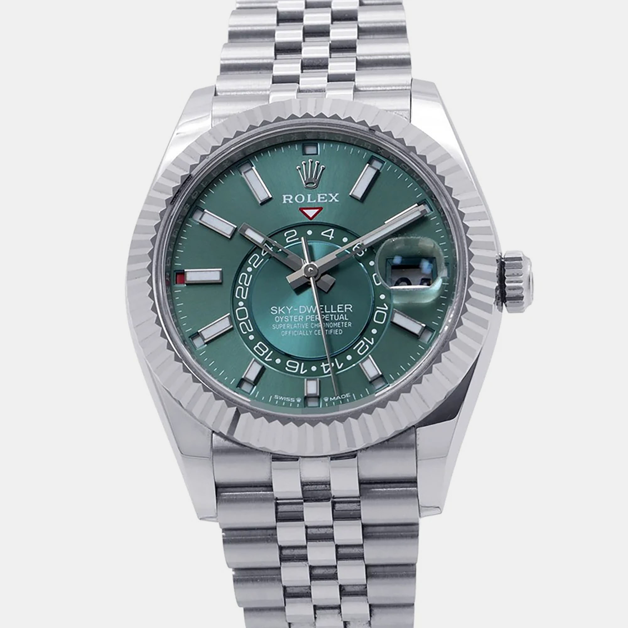 Rolex SkyDweller 336934 Mint Green Dial 18K White Gold Stainless Steel Automatic Mens Wristwatch 42mm