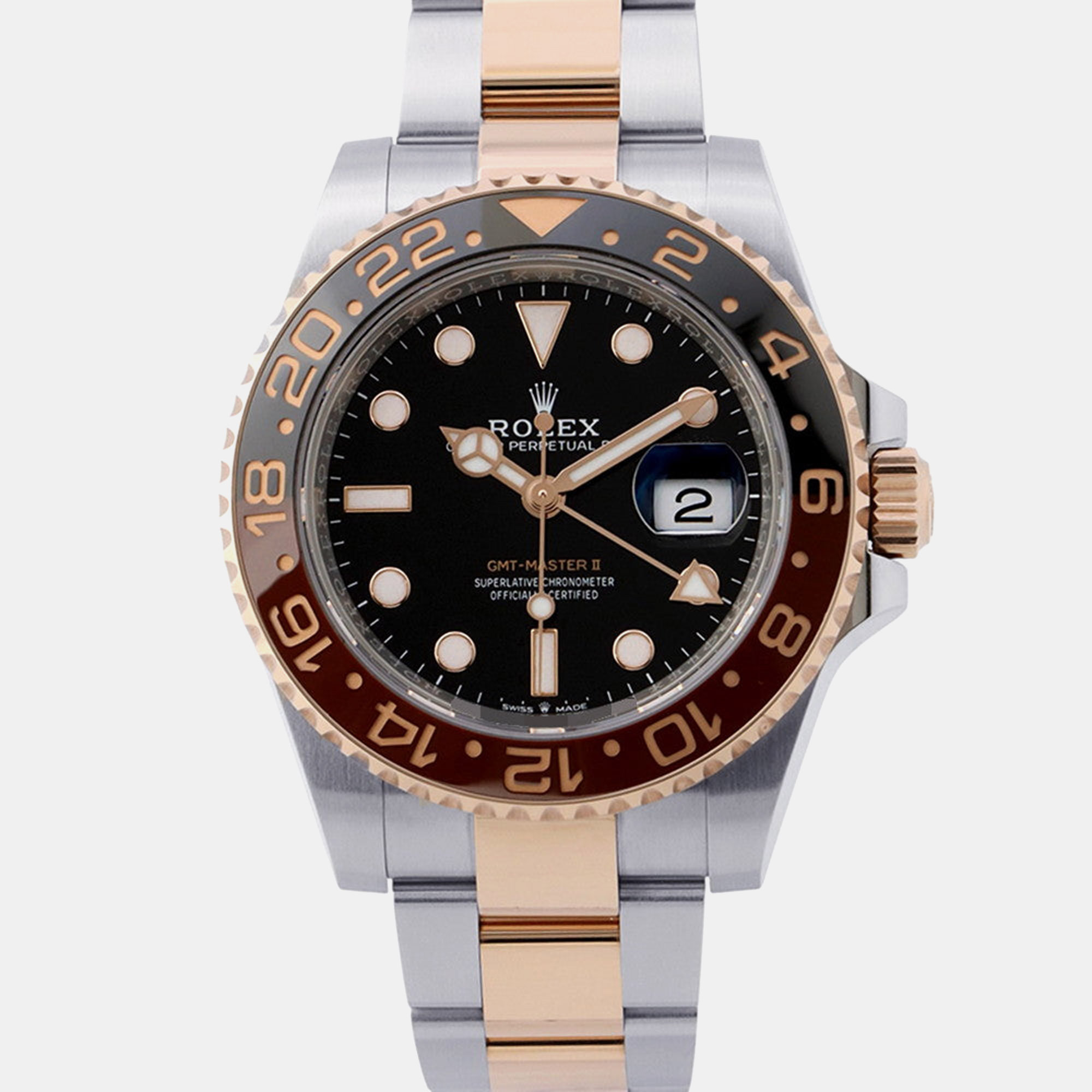 Rolex GMTMaster II 126711CHNR Black 18K Rose Gold Stainless Steel Automatic Mens Wristwatch 40mm