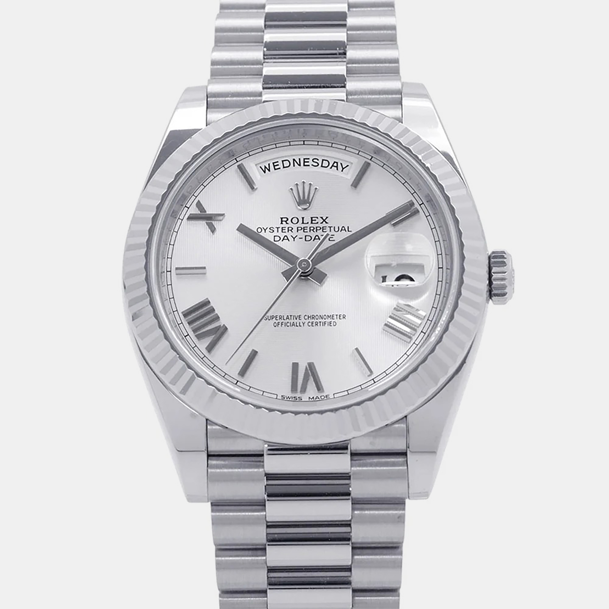 Rolex DayDate 228239 Silver 18K White Gold Automatic Mens Wristwatch 40mm