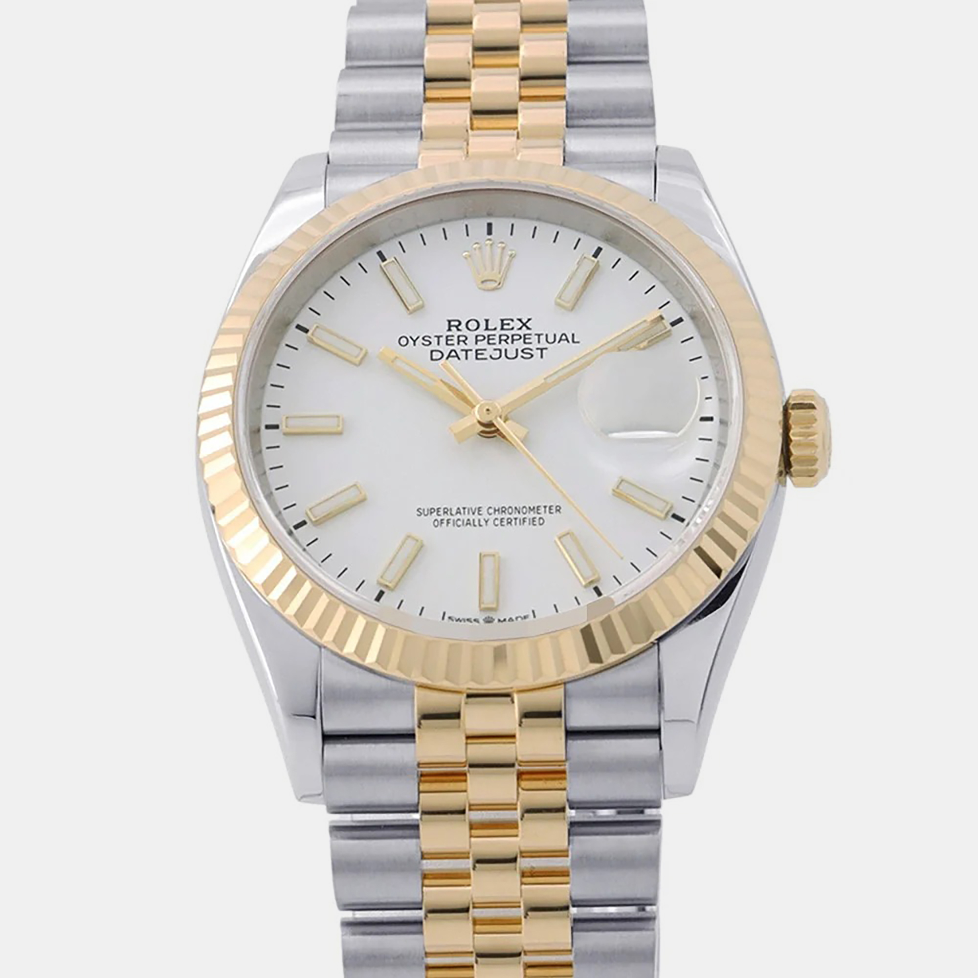 Rolex Datejust 126233 White 18K Yellow Gold Stainless Steel Automatic Mens Wristwatch 36mm