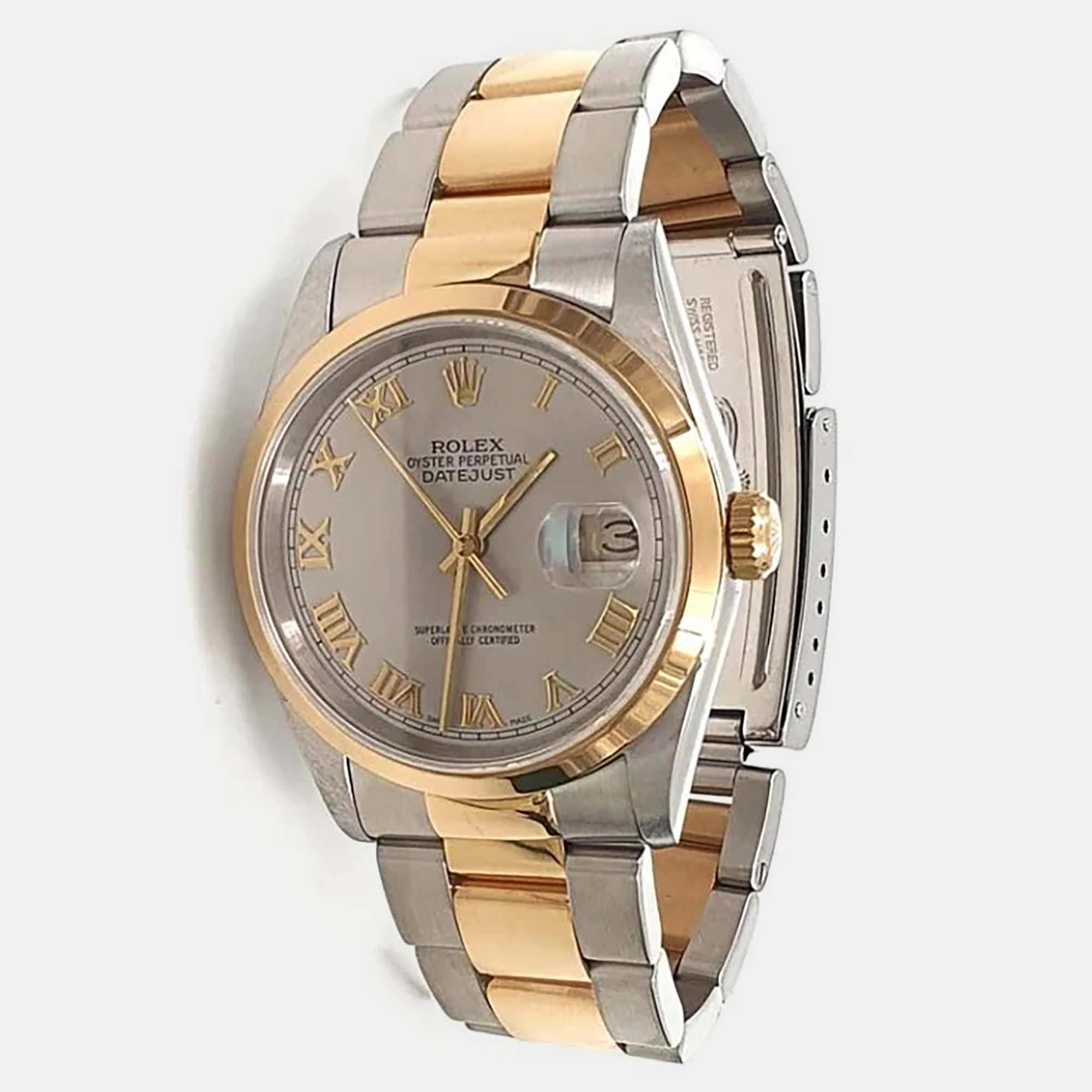 Rolex Datejust 16203 Silver 18K Yellow Gold Stainless Steel Automatic Mens Wristwatch 36mm