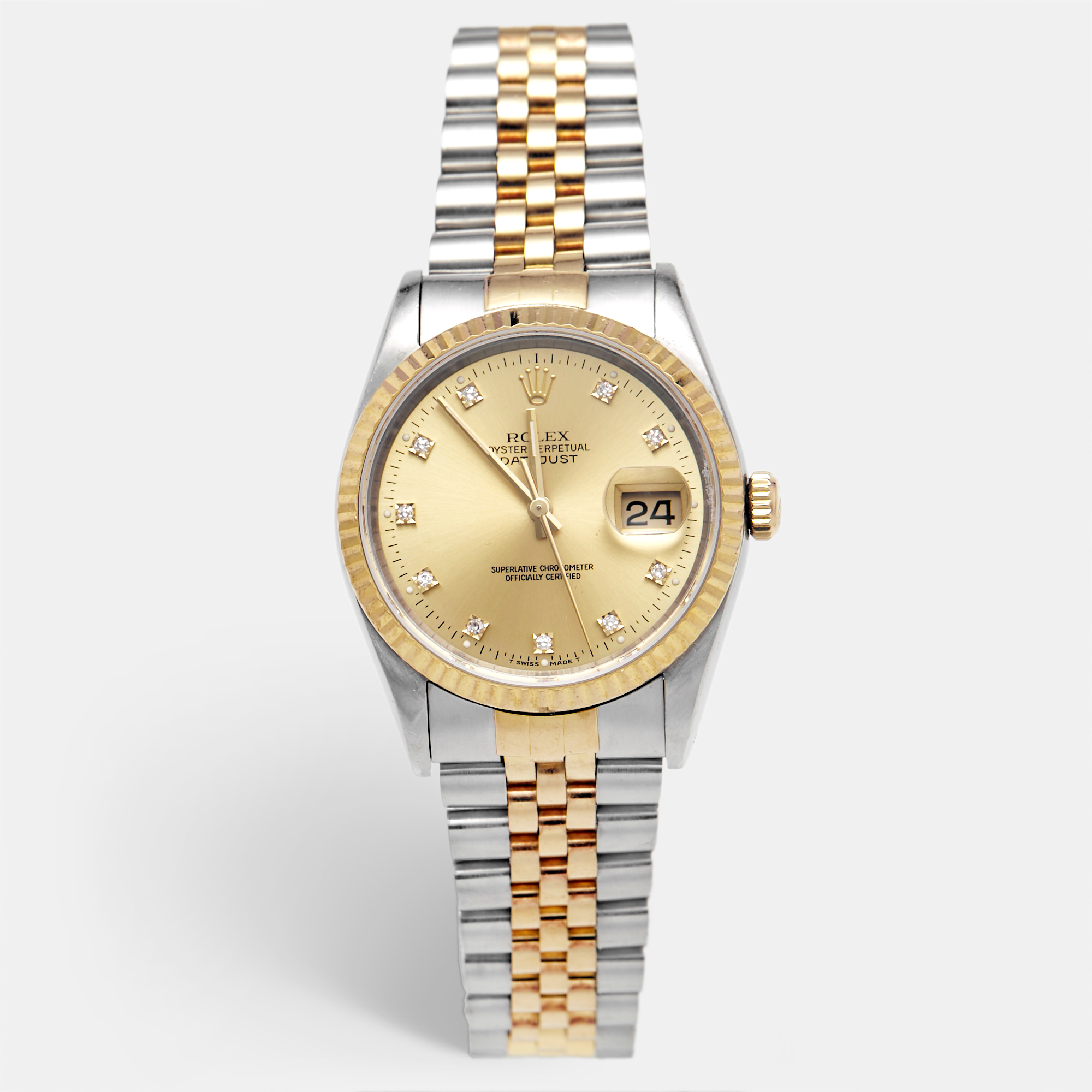 Rolex Datejust 16233 Champagne Dial 18k Yellow Gold Stainless Steel Diamond Mens Wristwatch 36 mm