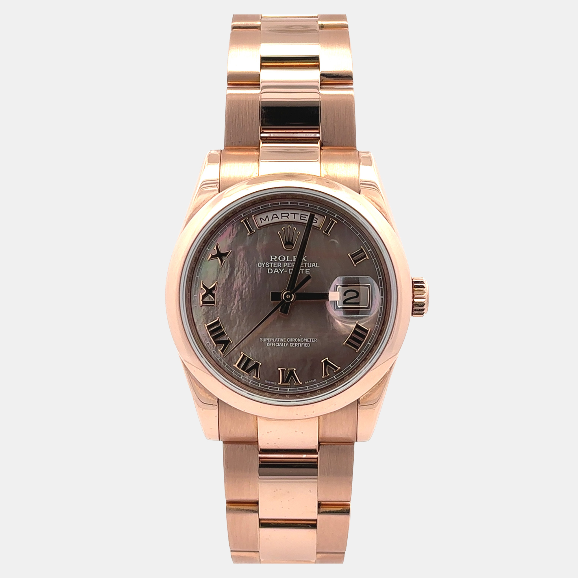 Rolex Day-Date 118205 Mother Of Pearl Rose Gold Automatic Men's Wristwatch 36mm
