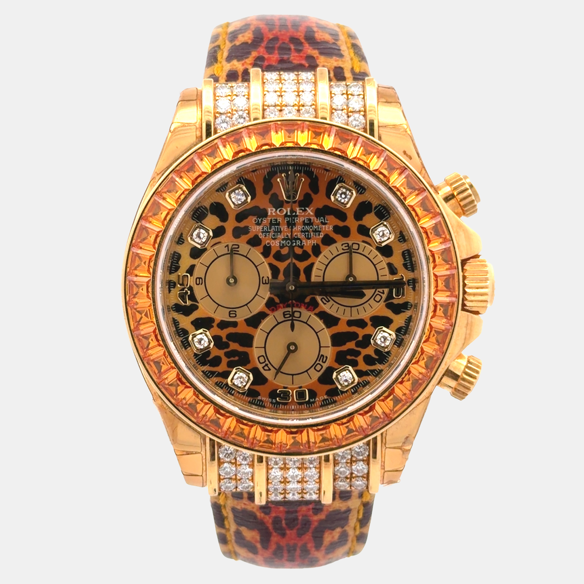 Rolex Daytona 116598SACO Leopard Print Yellow Gold Automatic Men's Wristwatch 40mm