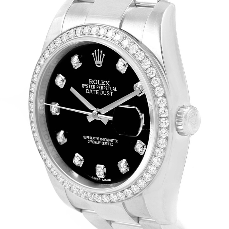 

Rolex Black Stainless Steel Diamond Datejust Men's Wristwatch