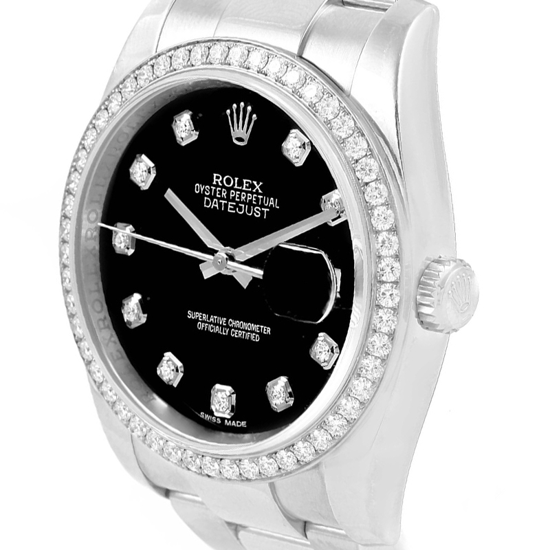 

Rolex Black Stainless Steel Diamond Datejust Men's Wristwatch