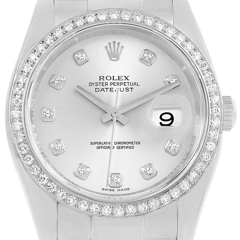 

Rolex Silver Stainless Steel Diamond Datejust Men's Wristwatch