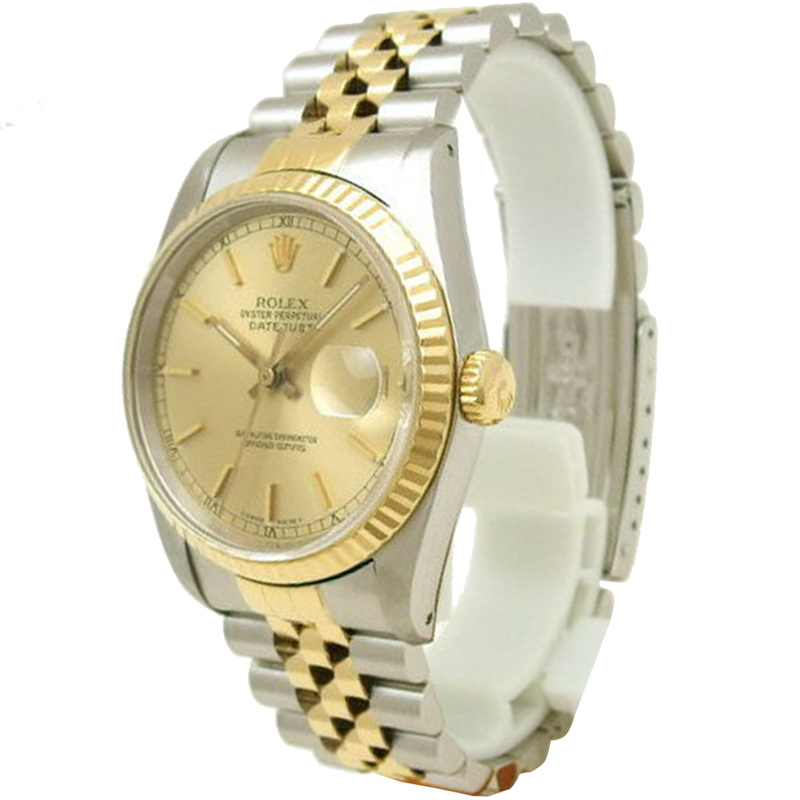 Pre Owned Rolex Champagne 18K Yellow Gold and Stainless Steel Datejust Men's Wristwatch 35MM