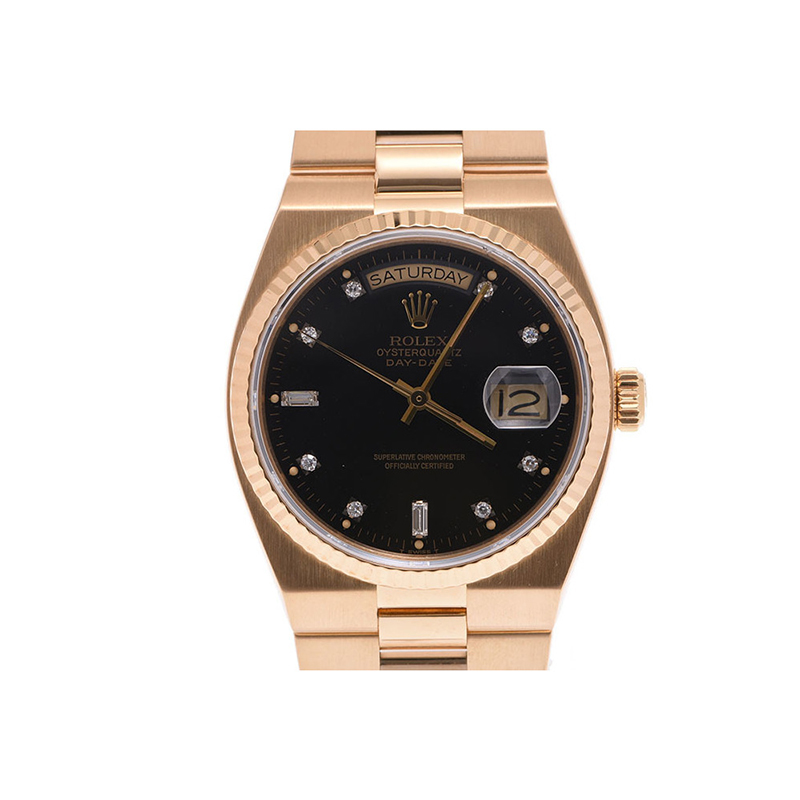 Rolex Black 18K Yellow Gold Oysterquartz Day-Date Men's Wristwatch 34MM