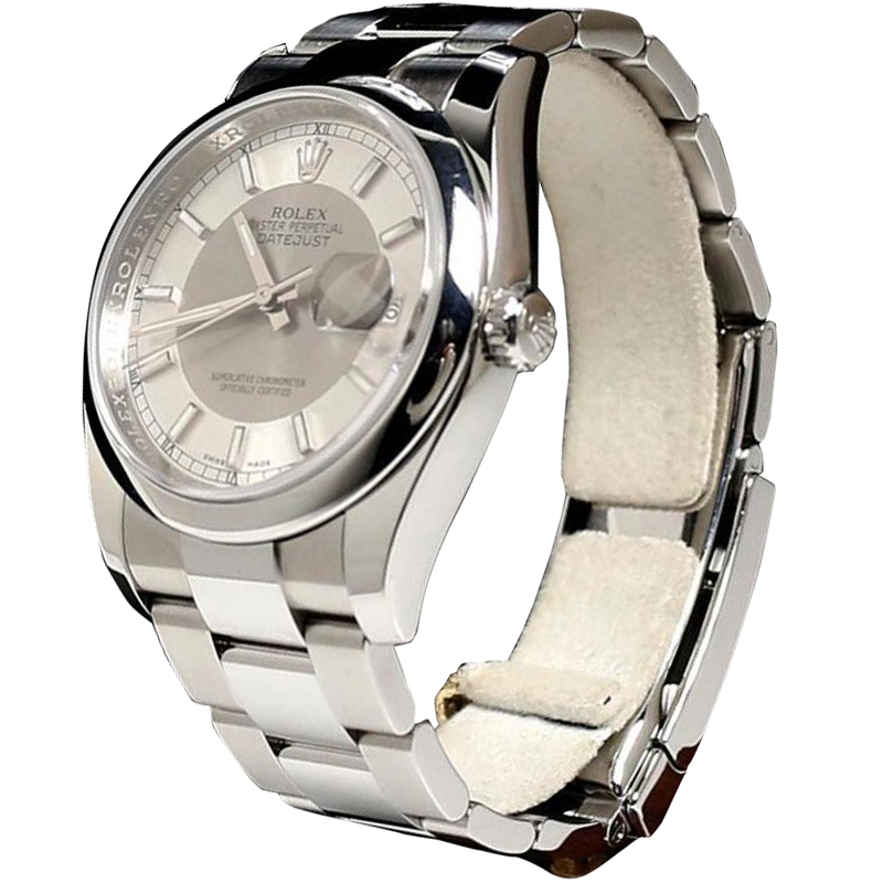 Pre Owned  ساعة يد رجالية رولكس دايت جست ستانلس ستيل فضة 36 مم