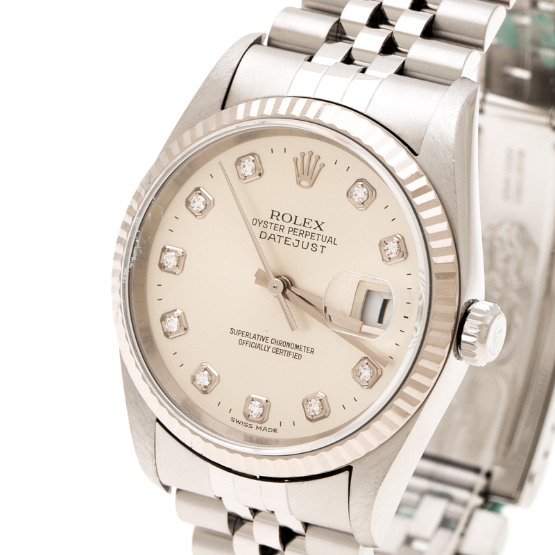 

Rolex Silver Stainless Steel Diamond Datejust